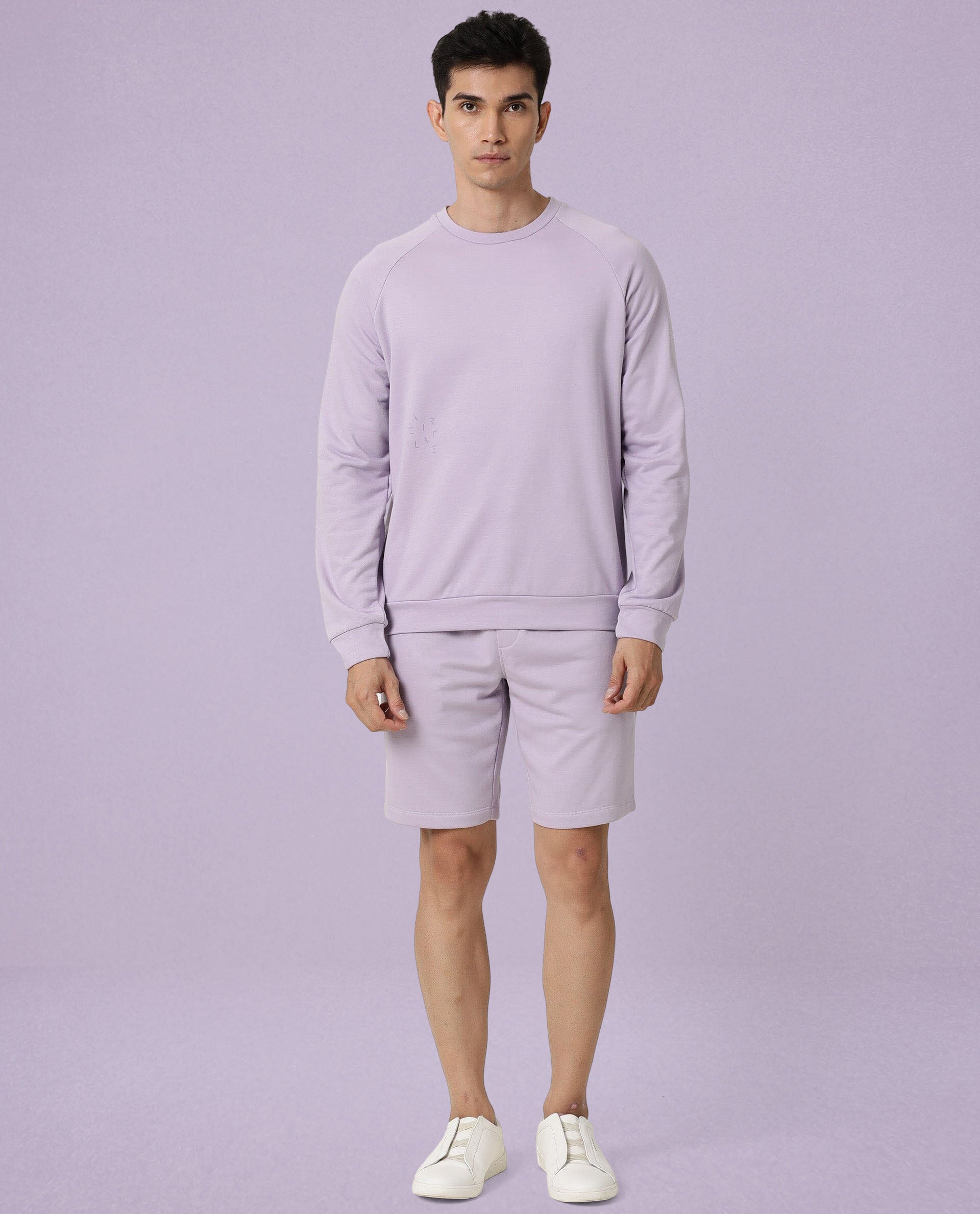 Rare Rabbit Articale Men's Arum Powder Lilac Cotton Fabric Full Sleeves Solid Sweatshirt