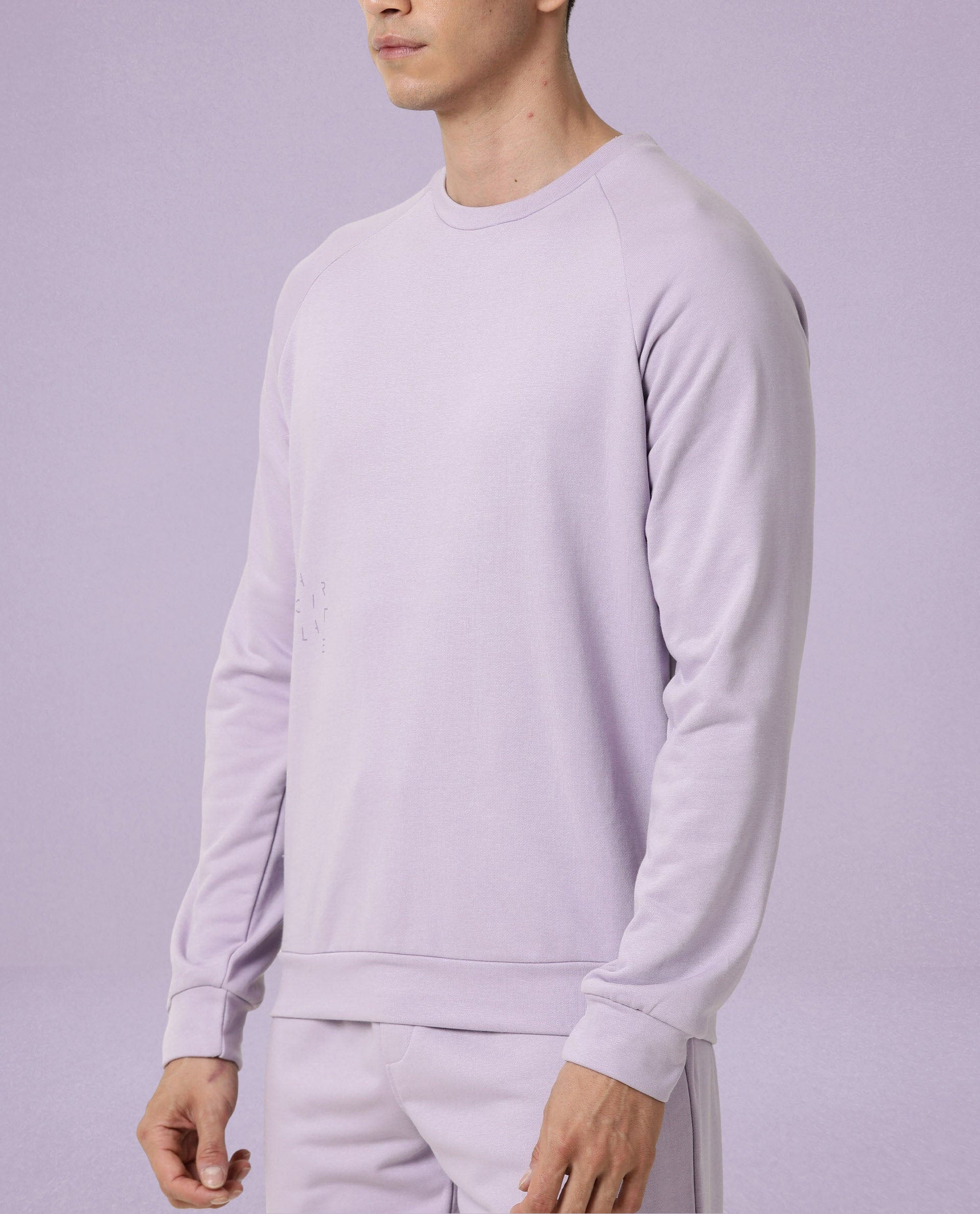 Rare Rabbit Articale Men's Arum Powder Lilac Cotton Fabric Full Sleeves Solid Sweatshirt
