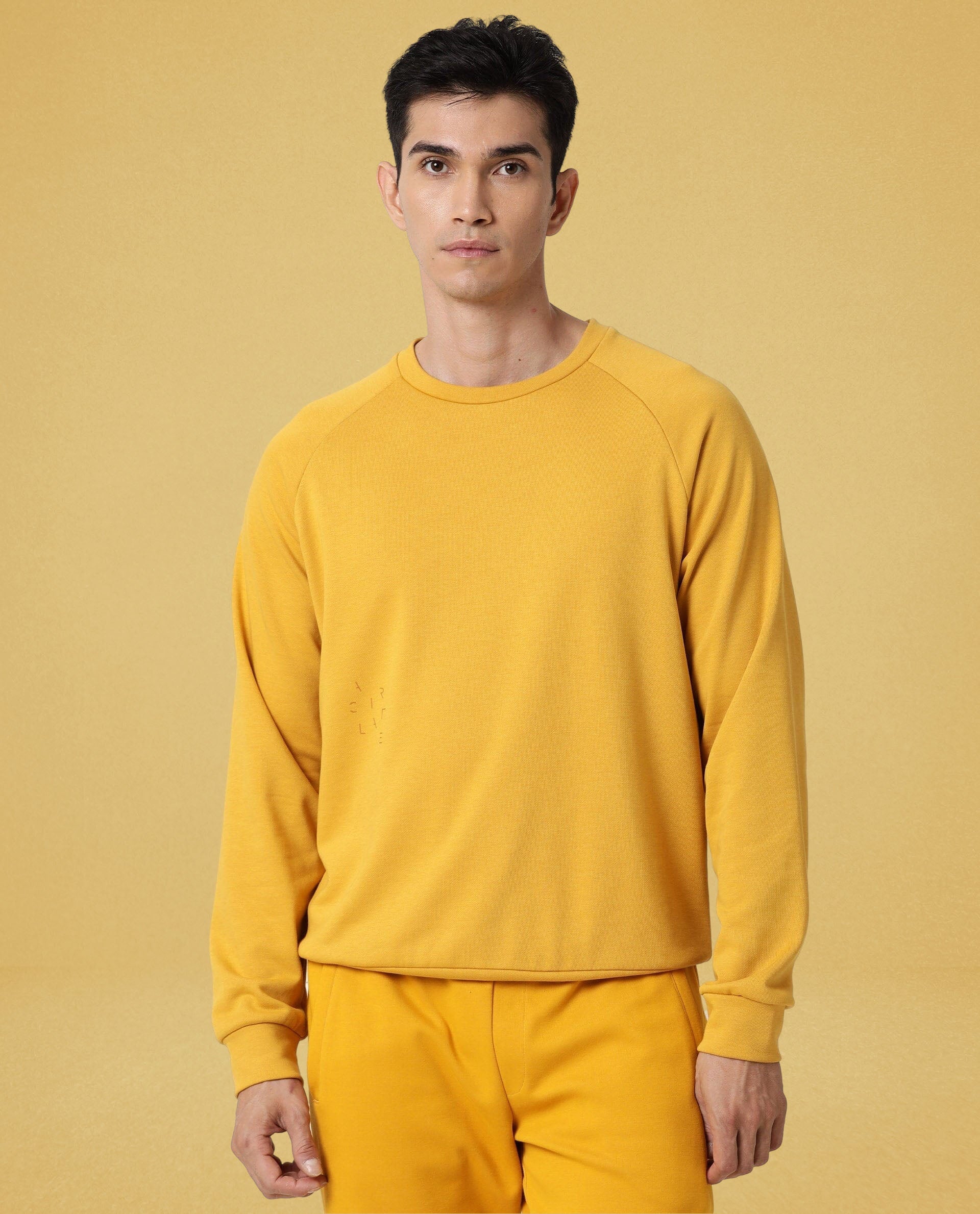 Rare Rabbit Articale Men's Arum French Mustard Cotton Fabric Full Sleeves Solid Sweatshirt