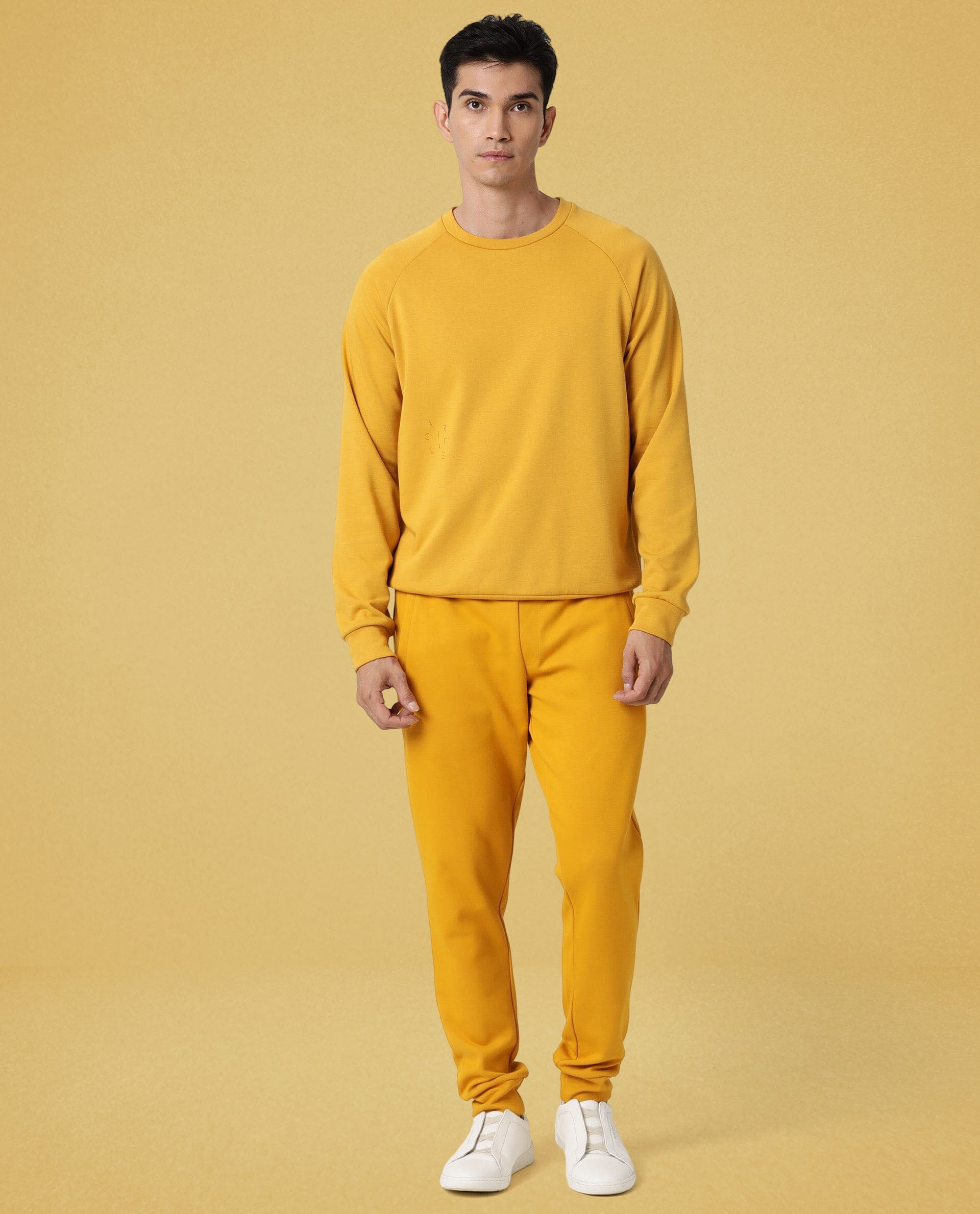 Rare Rabbit Articale Men's Arum French Mustard Cotton Fabric Full Sleeves Solid Sweatshirt
