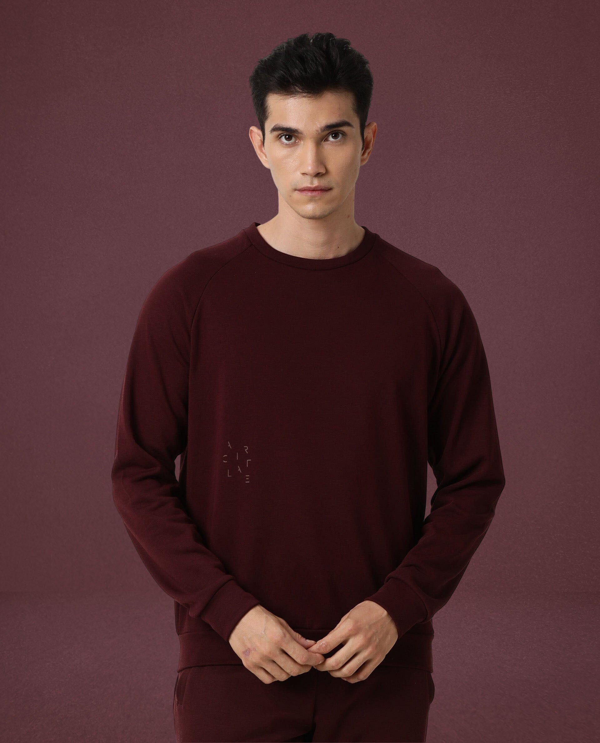 Rare Rabbit Articale Men's Arum Burnt Prune Cotton Fabric Full Sleeves Solid Sweatshirt