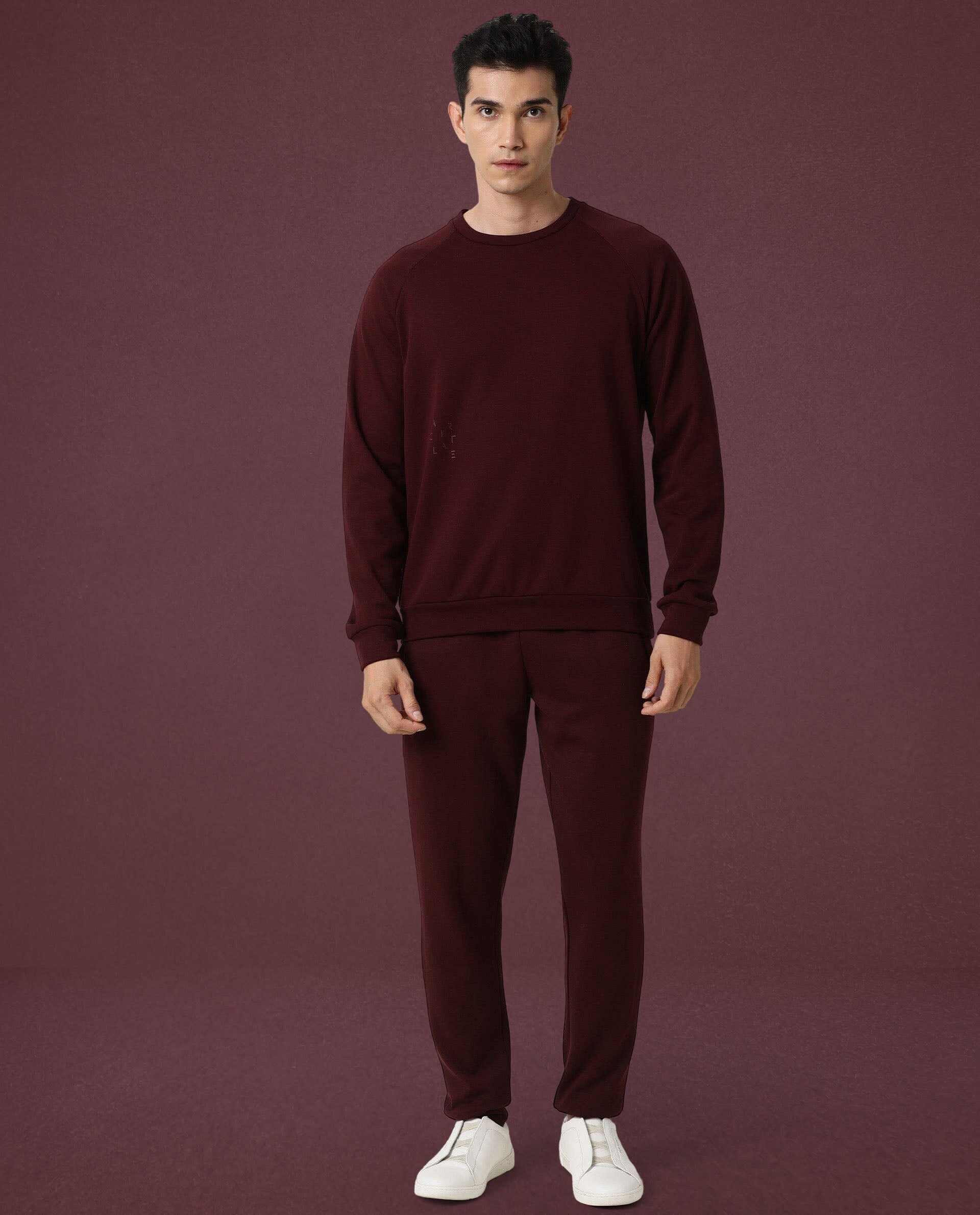 Rare Rabbit Articale Men's Arum Burnt Prune Cotton Fabric Full Sleeves Solid Sweatshirt