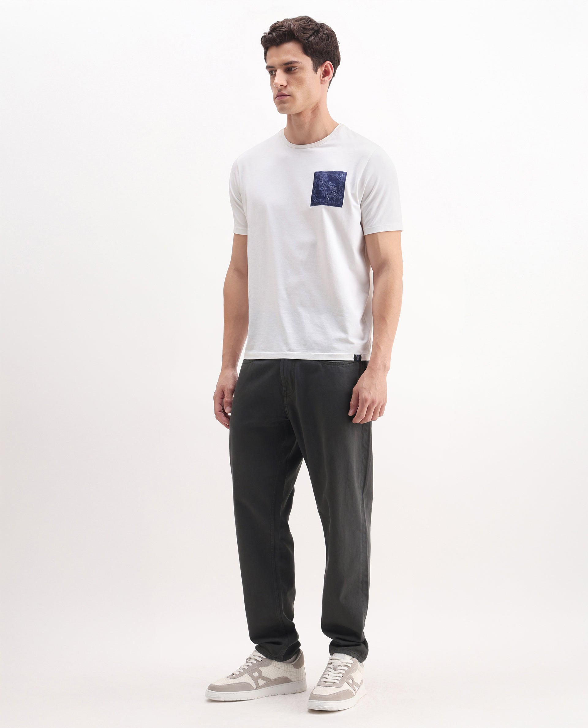 Rare Rabbit Men's Arvi-2 Dark Grey Cotton Blend Plain Dond Carrot Fit Jeans