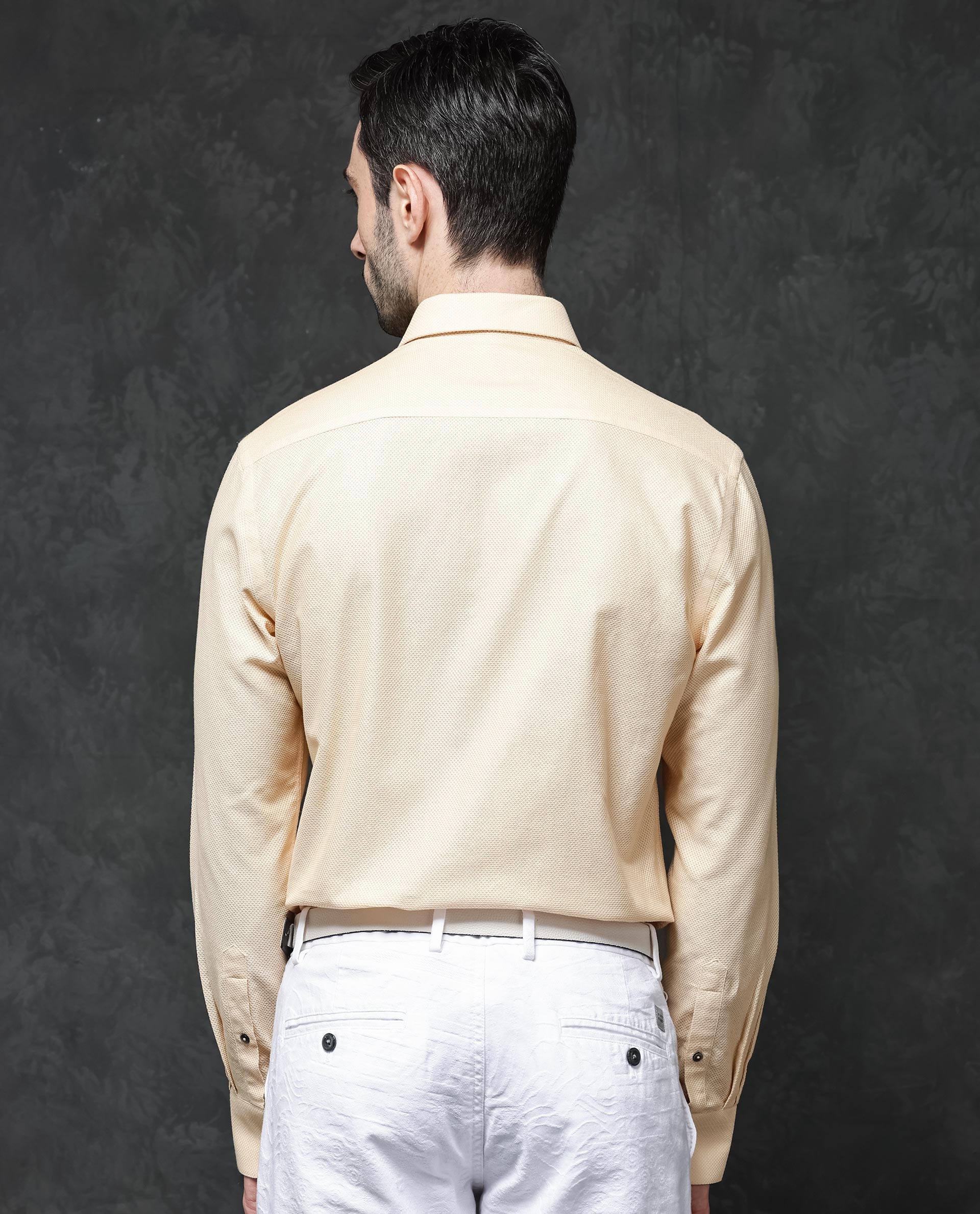 Rare Rabbit Mens Astron Pastel Yellow Full Sleeve Solid Dobby Shirt