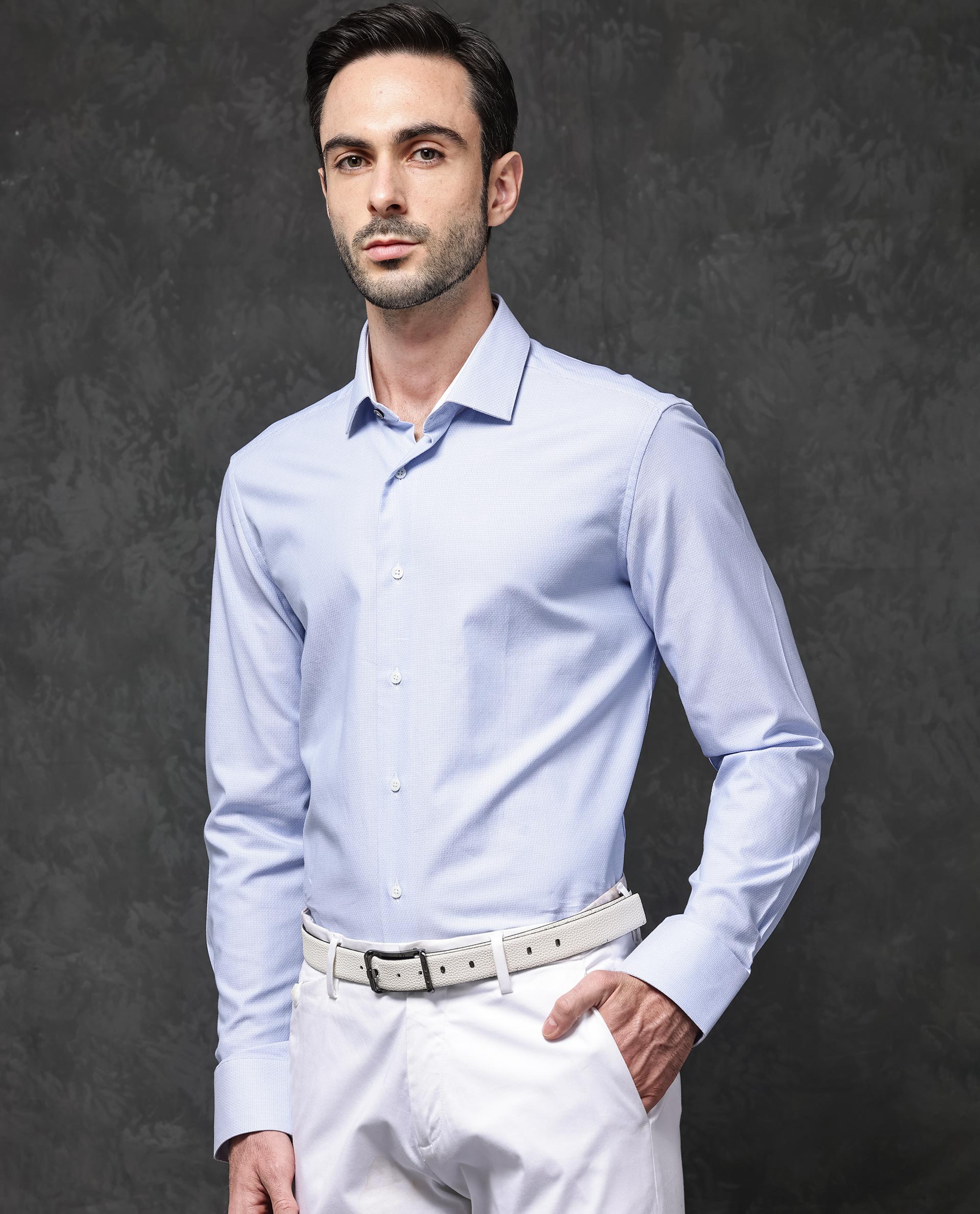 Rare Rabbit Mens Astron Pastel Purple Full Sleeve Solid Dobby Shirt