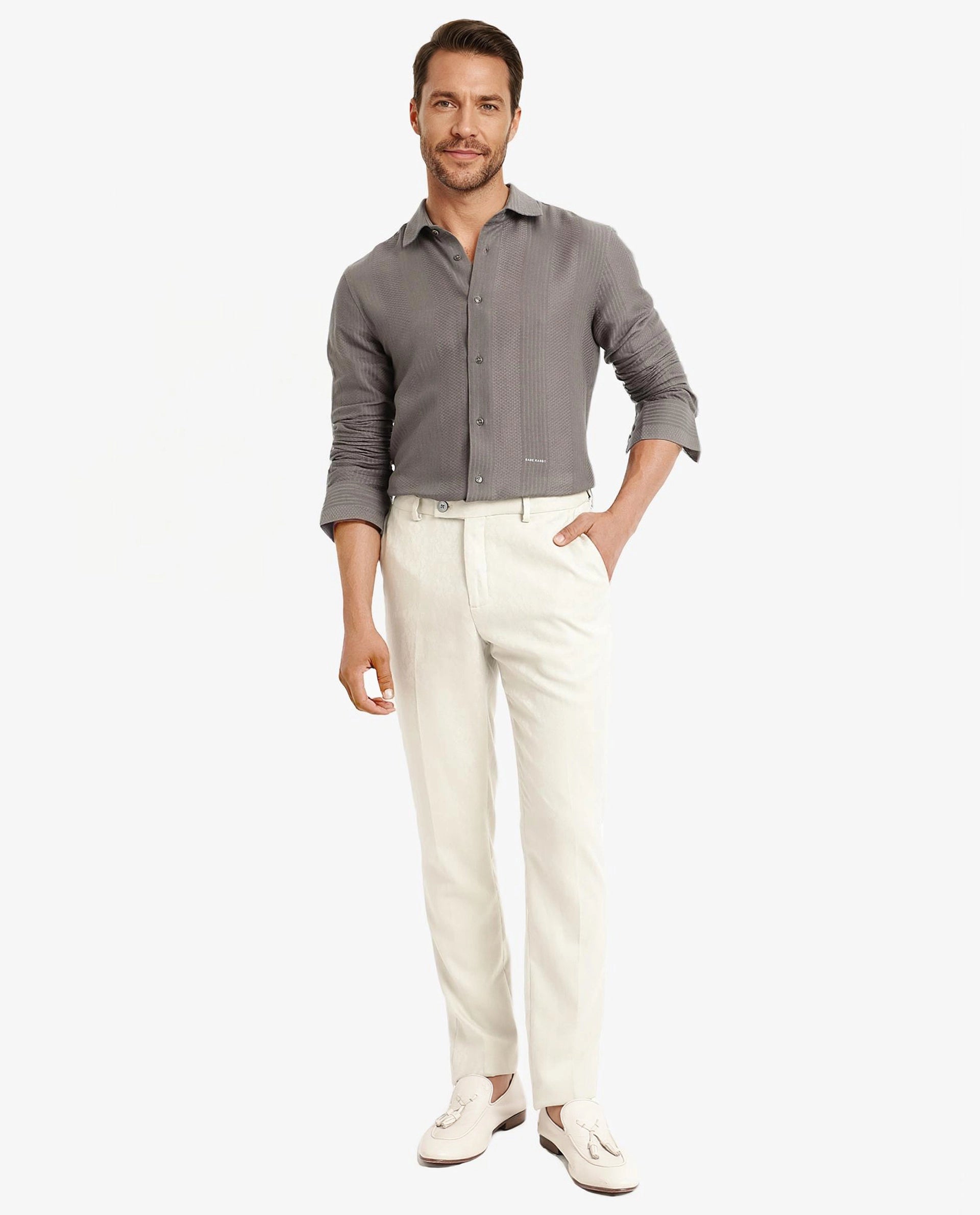 Rare Rabbit Men Aube Olive Cotton Fabric Full Sleeve Regular Fit Dobby Plain Shirt