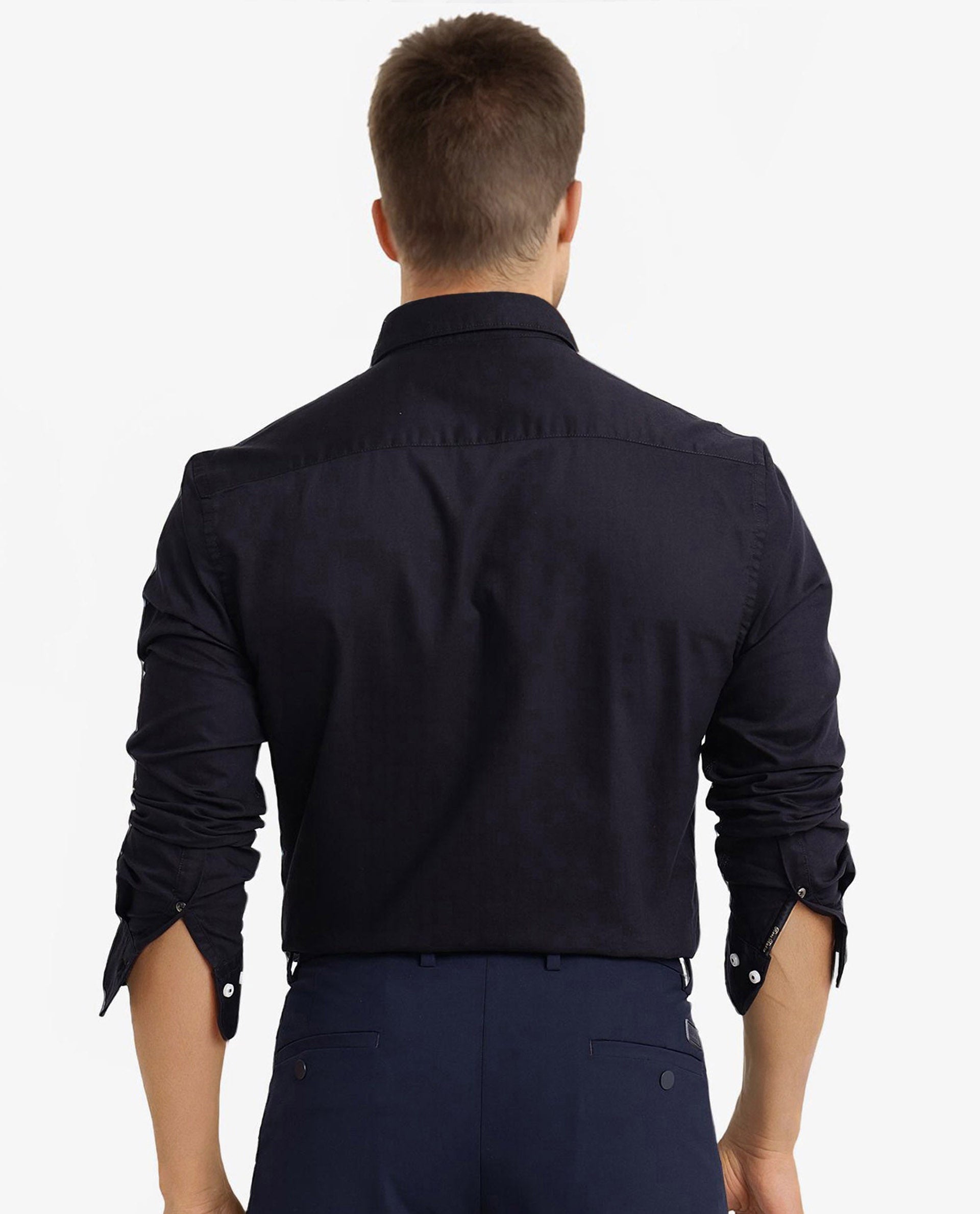 Rare Rabbit Men's Auxfo Black Cotton Fabric Full Sleeves Button Down Collar Solid Shirt