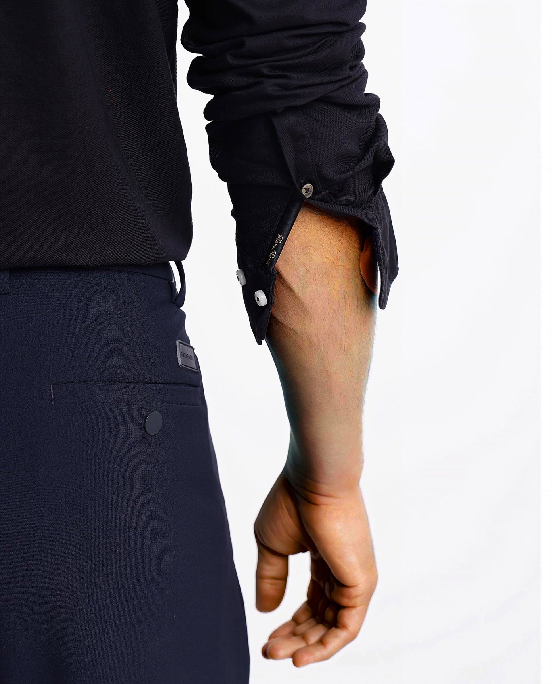 Rare Rabbit Men's Auxfo Black Cotton Fabric Full Sleeves Button Down Collar Solid Shirt