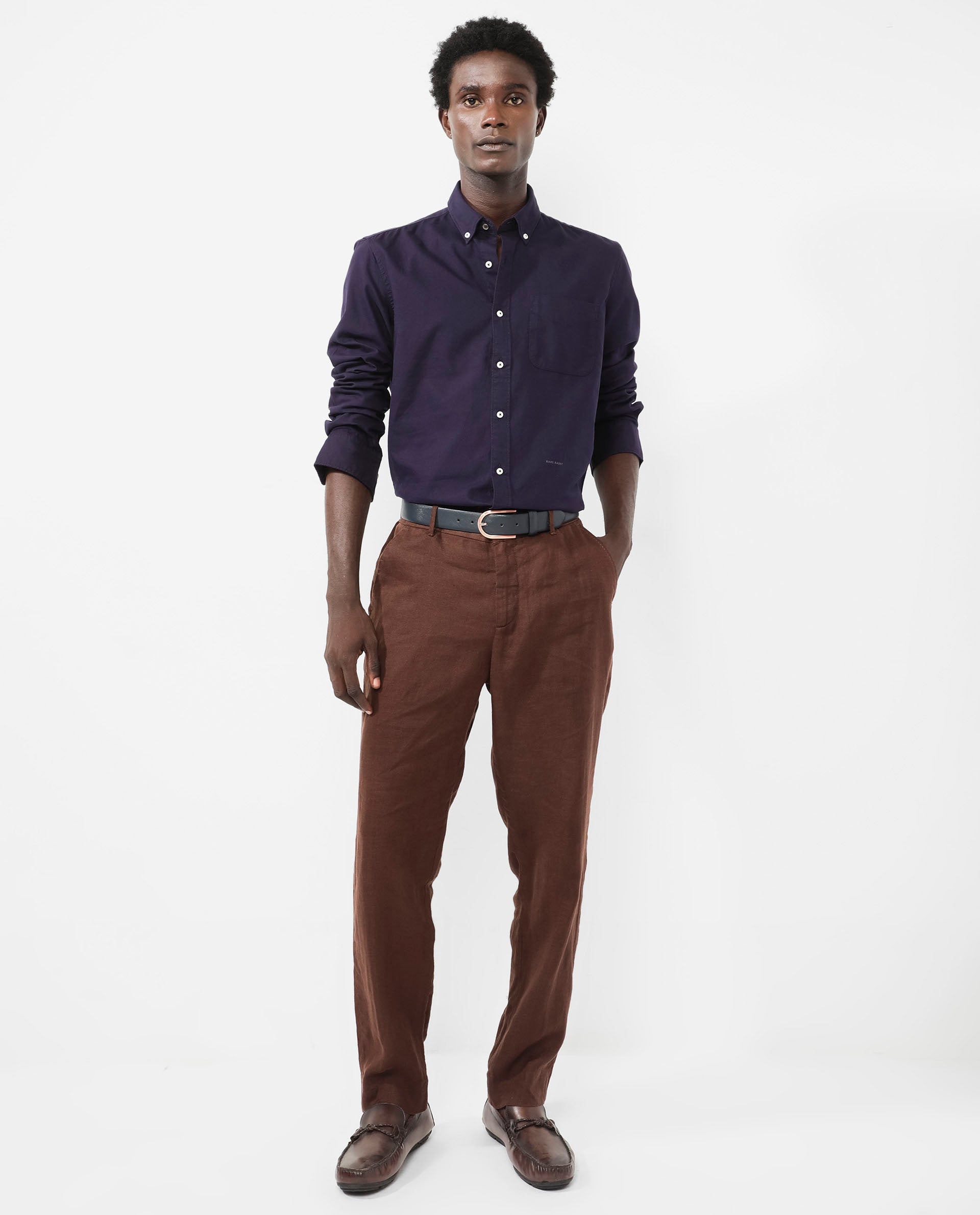 Rare Rabbit Men's Auxfo Dark Purple Cotton Fabric Full Sleeves Solid Formal Shirt