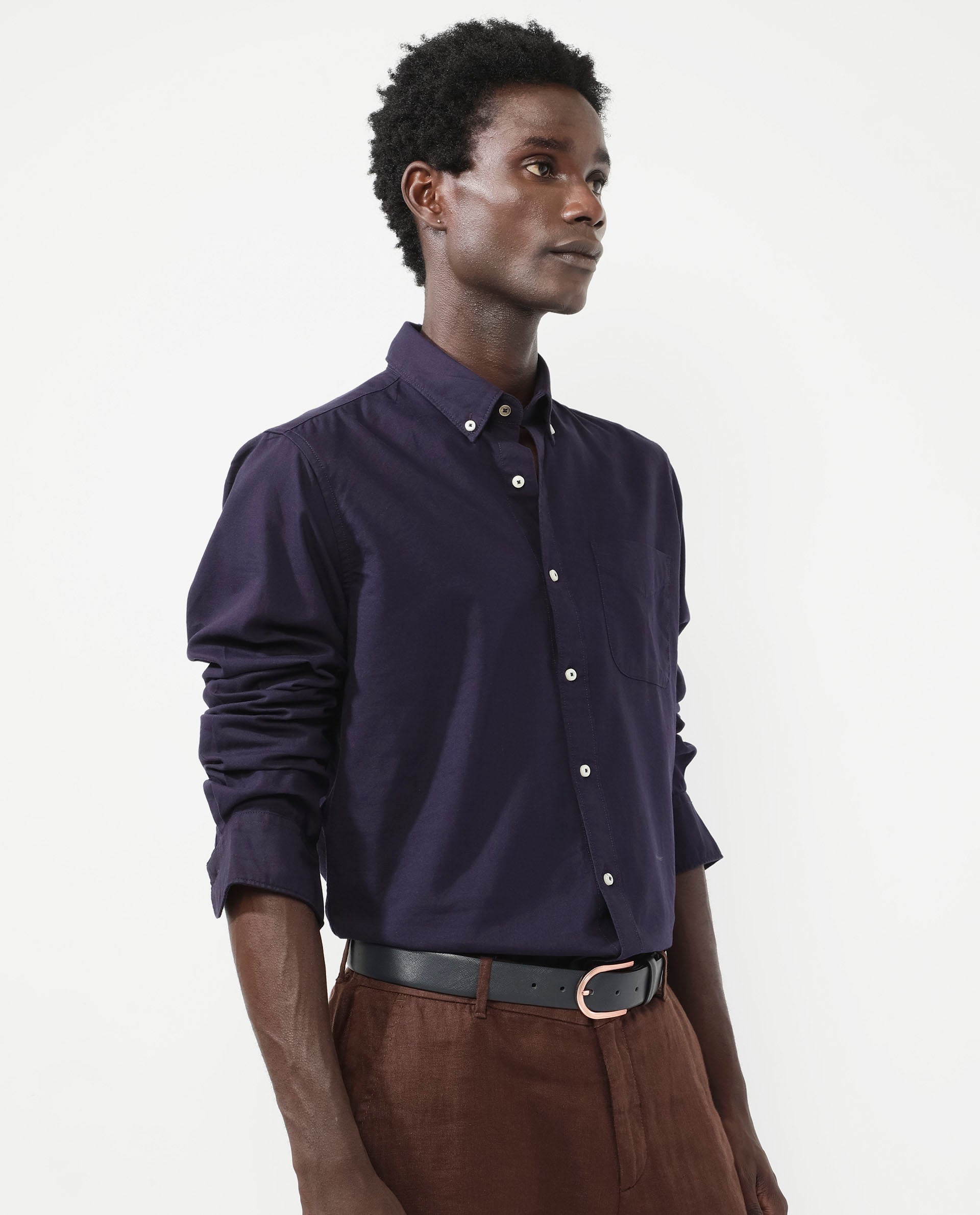 Rare Rabbit Men's Auxfo Dark Purple Cotton Fabric Full Sleeves Solid Formal Shirt