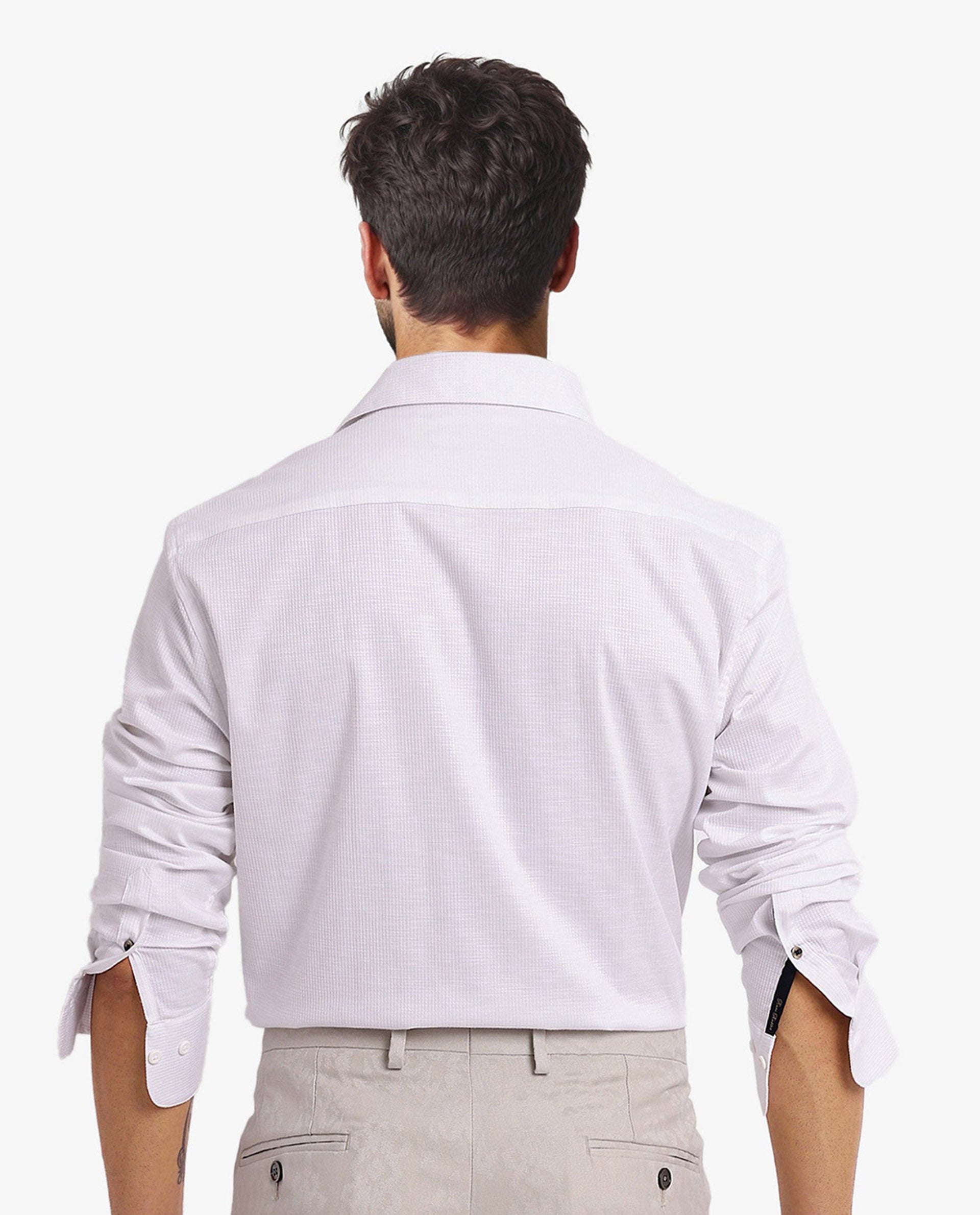 Rare Rabbit Men's Auxon White Polyester Cotton Fabric Blend Full Sleeve Regular Fit Solid Textured Shirt