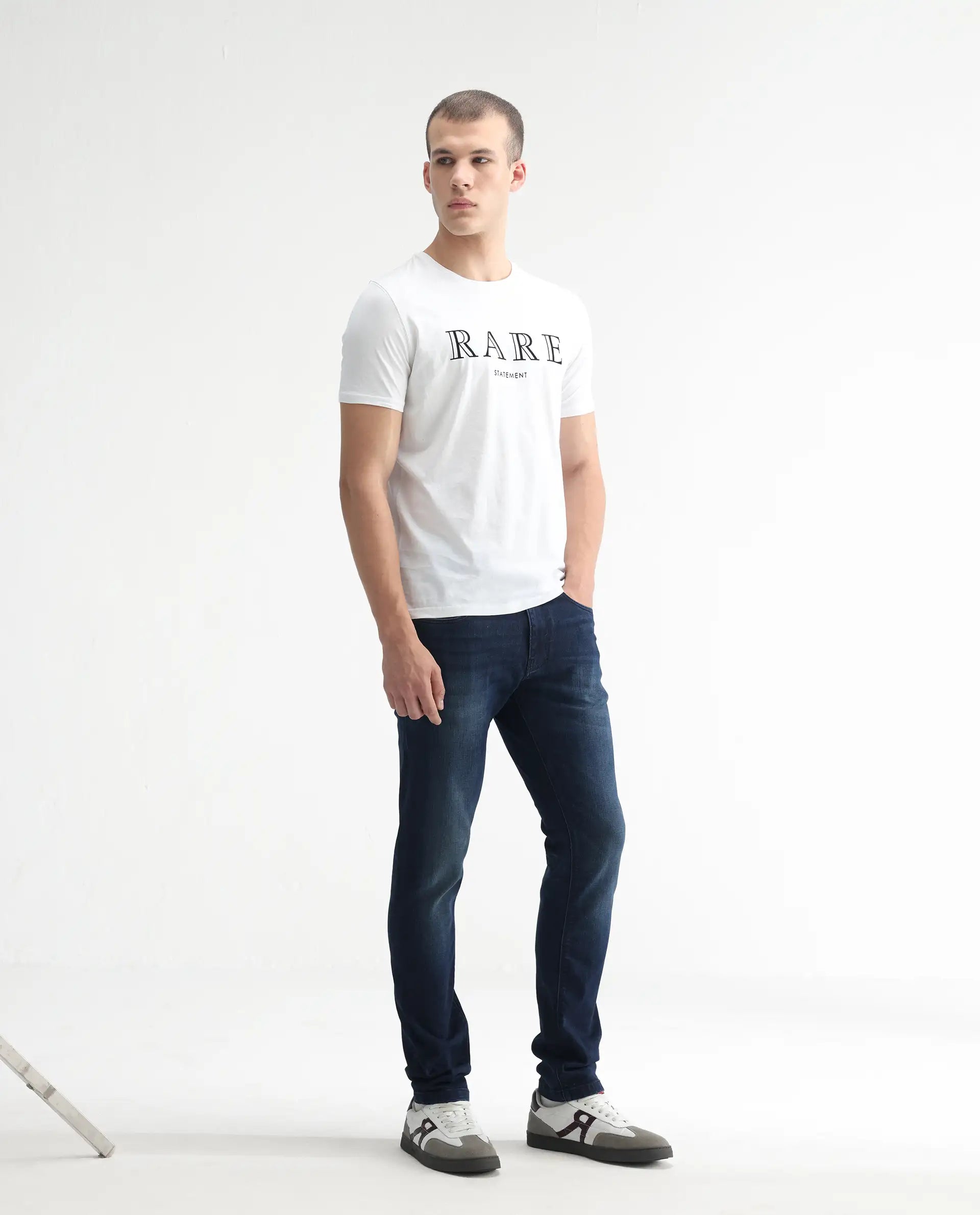 Rare Rabbit Men's Avalon Dark Blue Cotton Plain Hawk Slim Fit Jeans