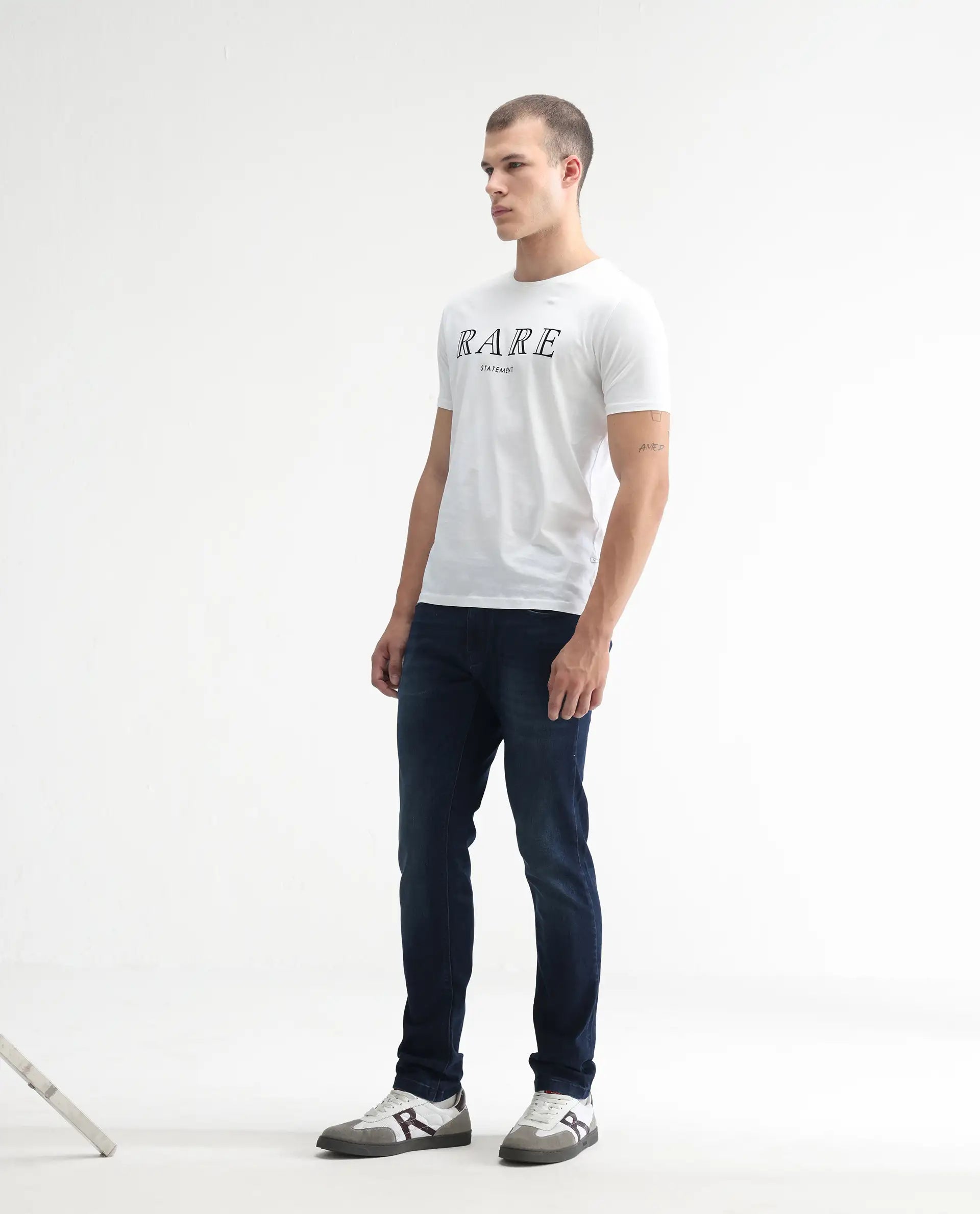 Rare Rabbit Men's Avalon Dark Blue Cotton Plain Hawk Slim Fit Jeans