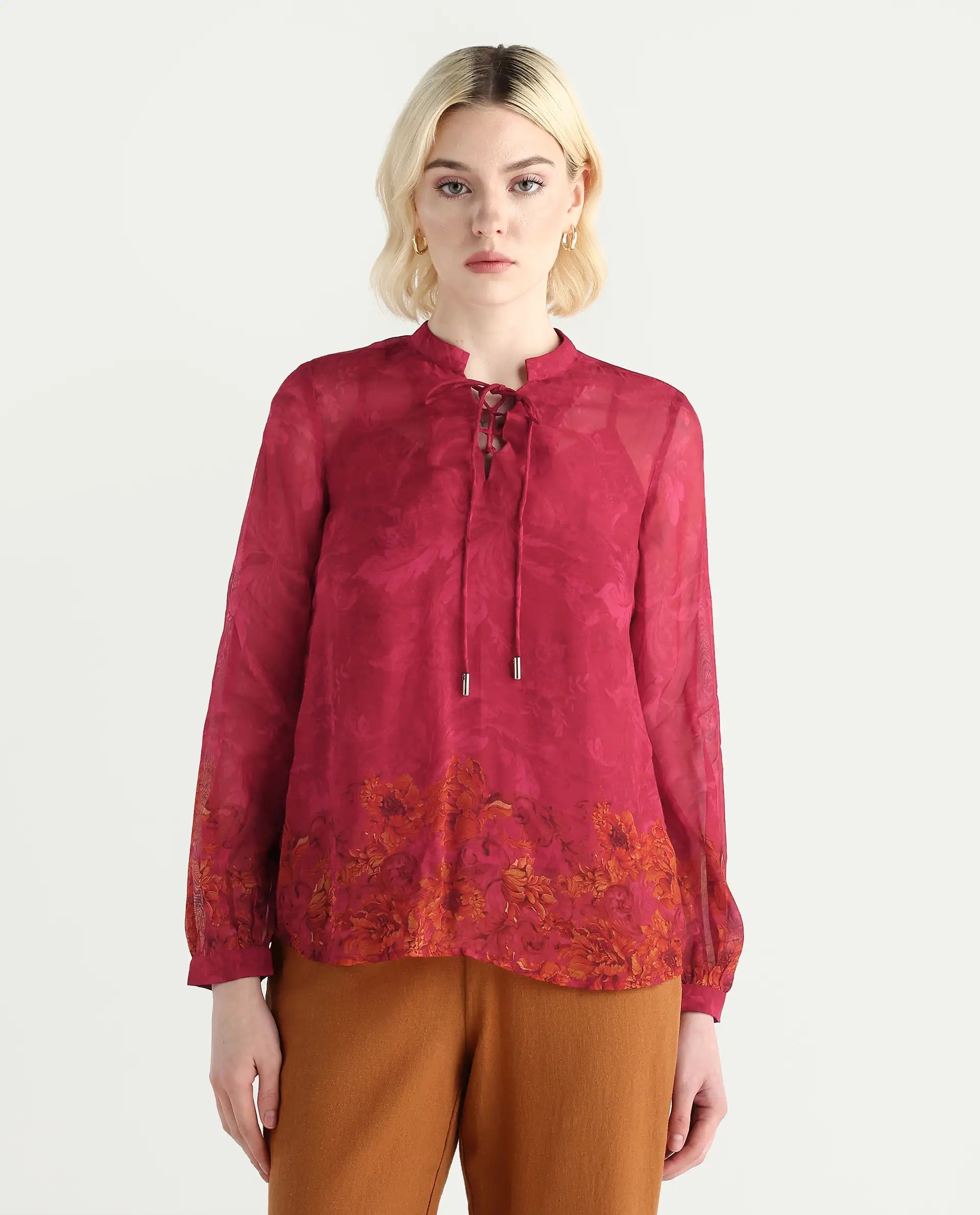 Rareism Women's Avint Pink Viscose Crew Neck Regular Fit Top