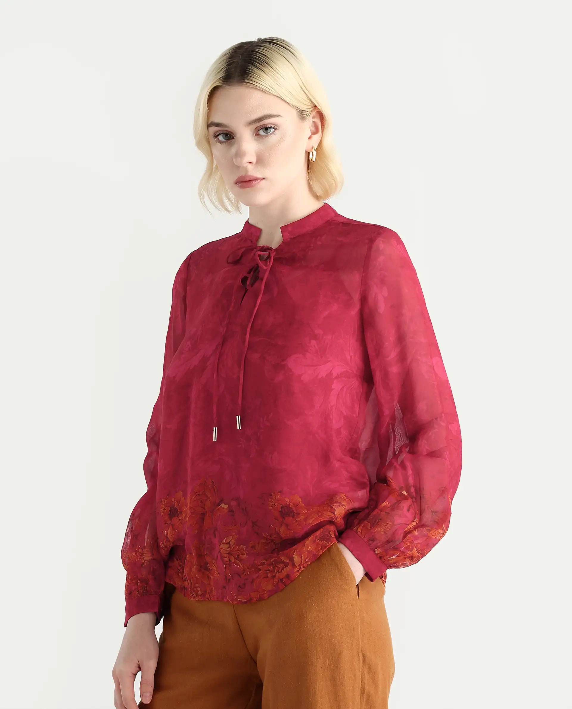 Rareism Women's Avint Pink Viscose Crew Neck Regular Fit Top