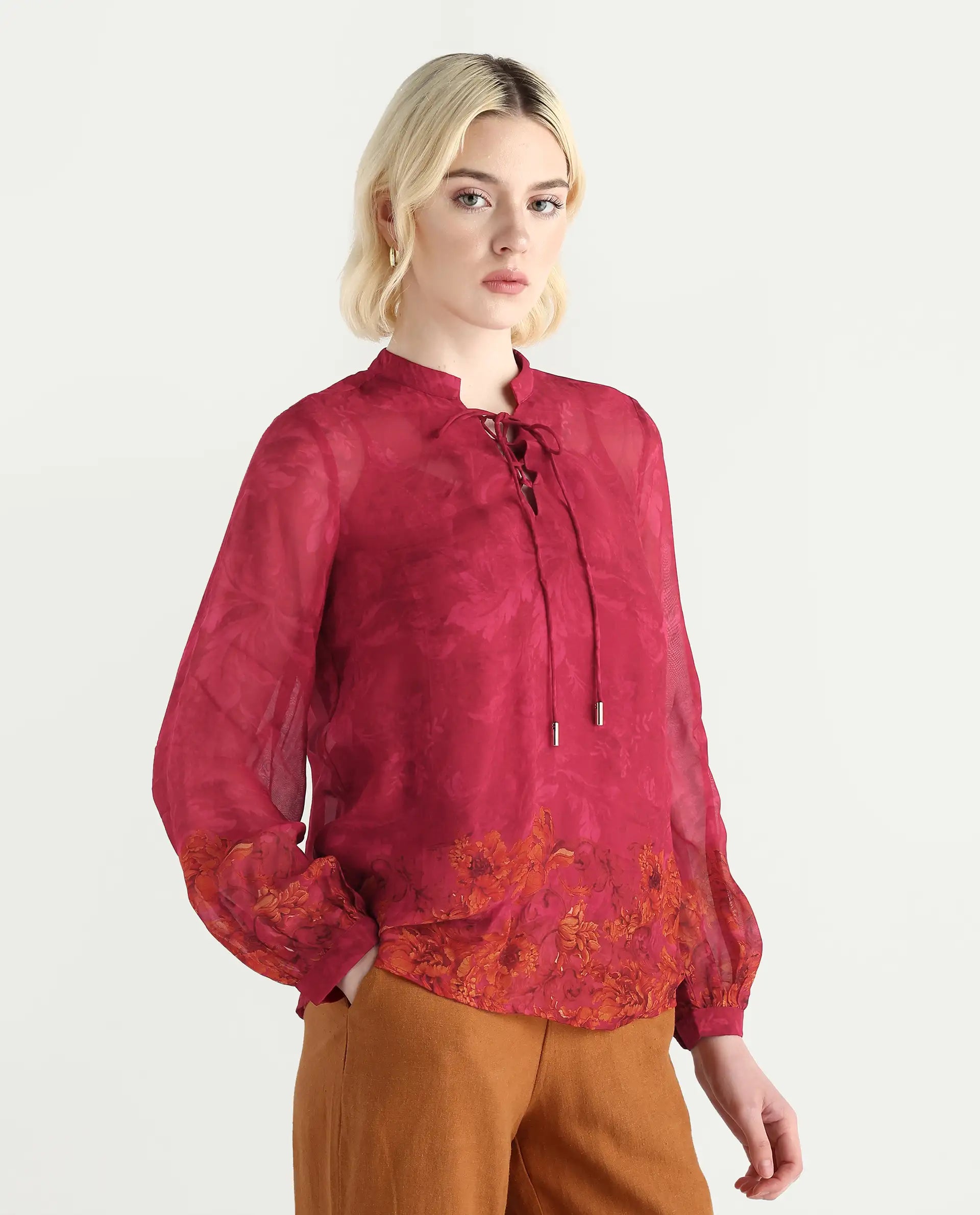 Rareism Women's Avint Pink Viscose Crew Neck Regular Fit Top