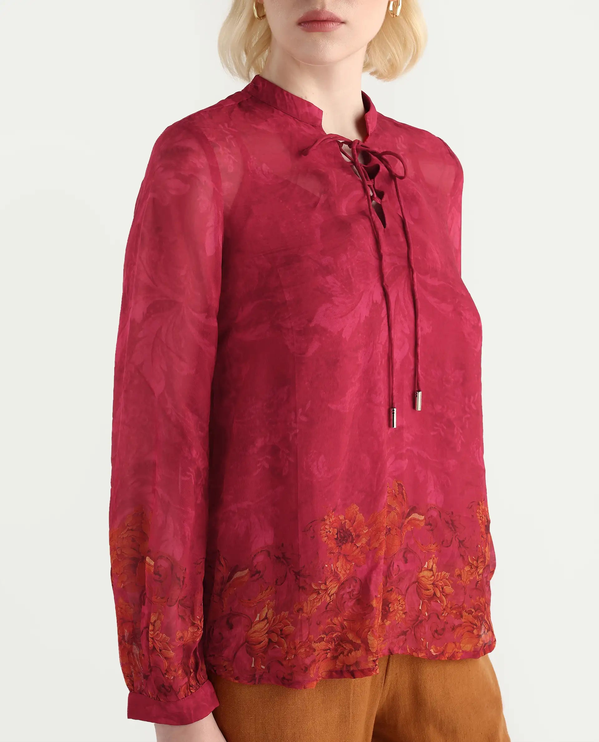 Rareism Women's Avint Pink Viscose Crew Neck Regular Fit Top