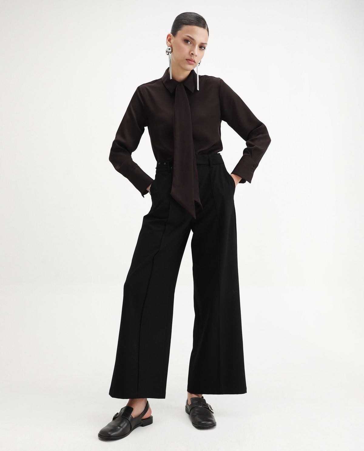 Rareism Women's Aviol Brown Polyester Collared Neck Regular Fit Shirt