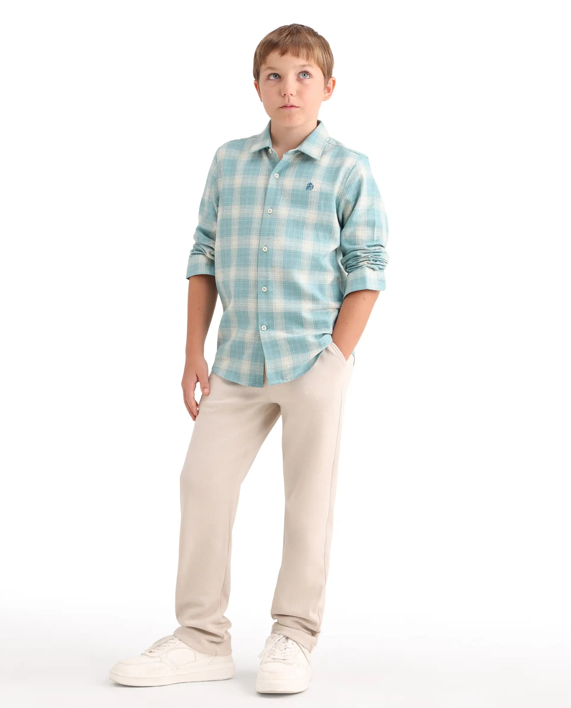 Rare Ones Kids Aura Off White Cotton Fabric Button And Zipper Closure Straight Fit Trouser