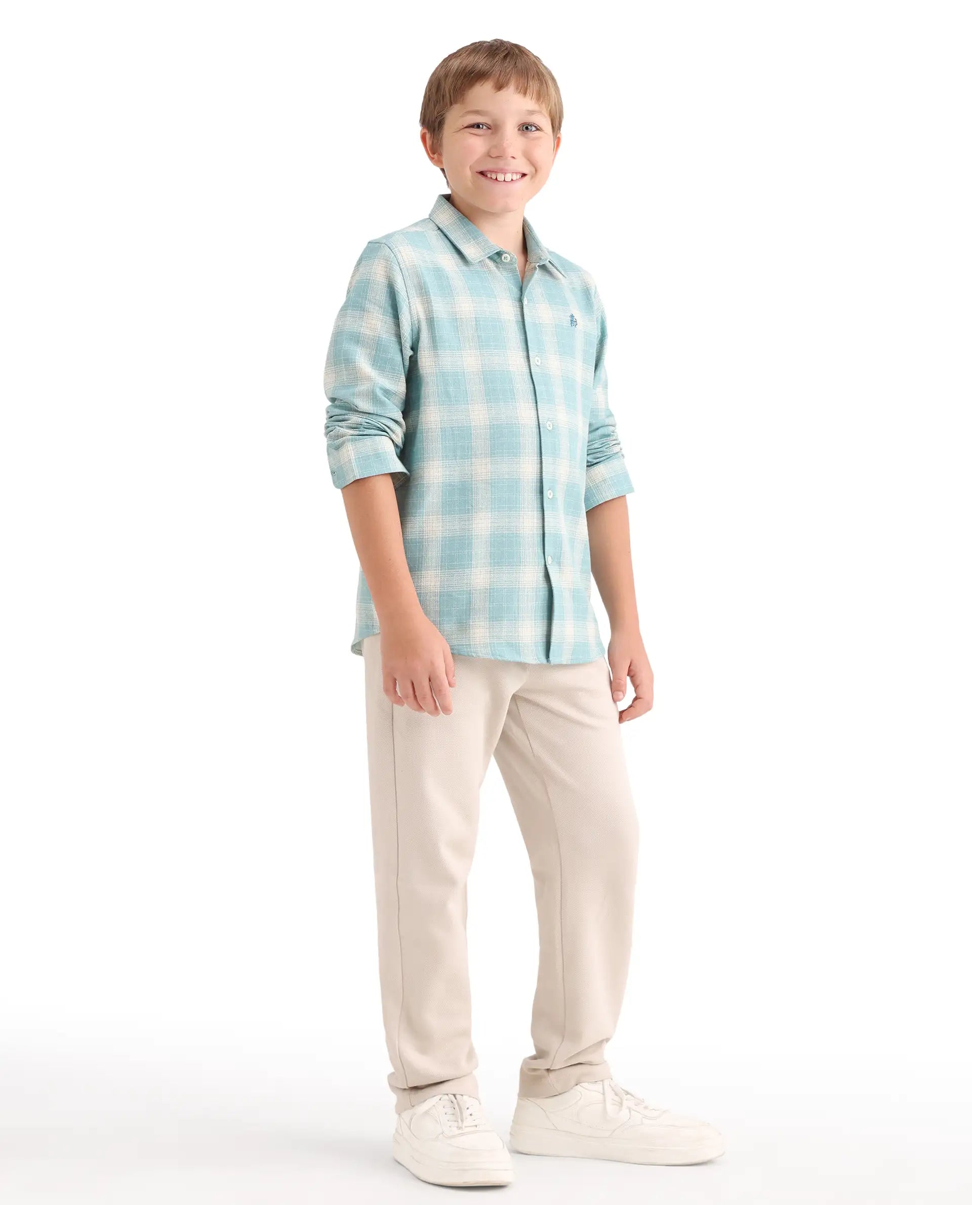 Rare Ones Kids Aura Off White Cotton Fabric Button And Zipper Closure Straight Fit Trouser