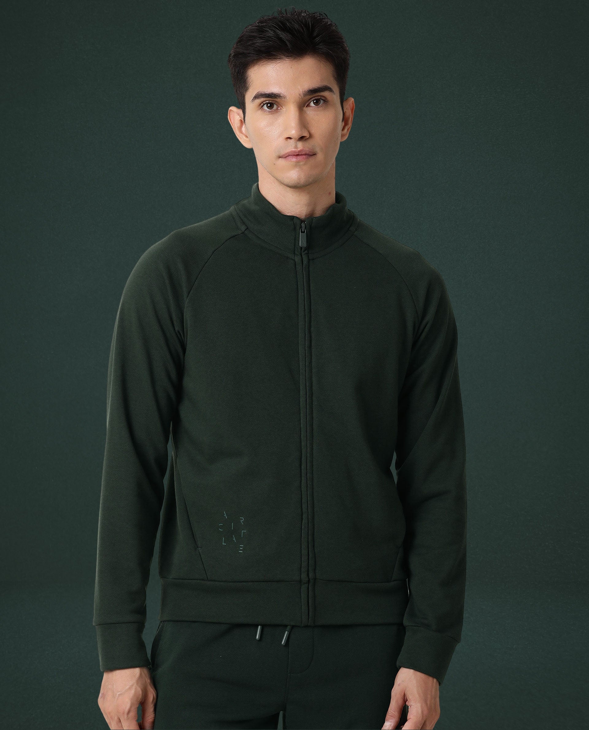 Rare Rabbit Articale Men's Azil Mountain Green High Neck Zip-Up Jacket