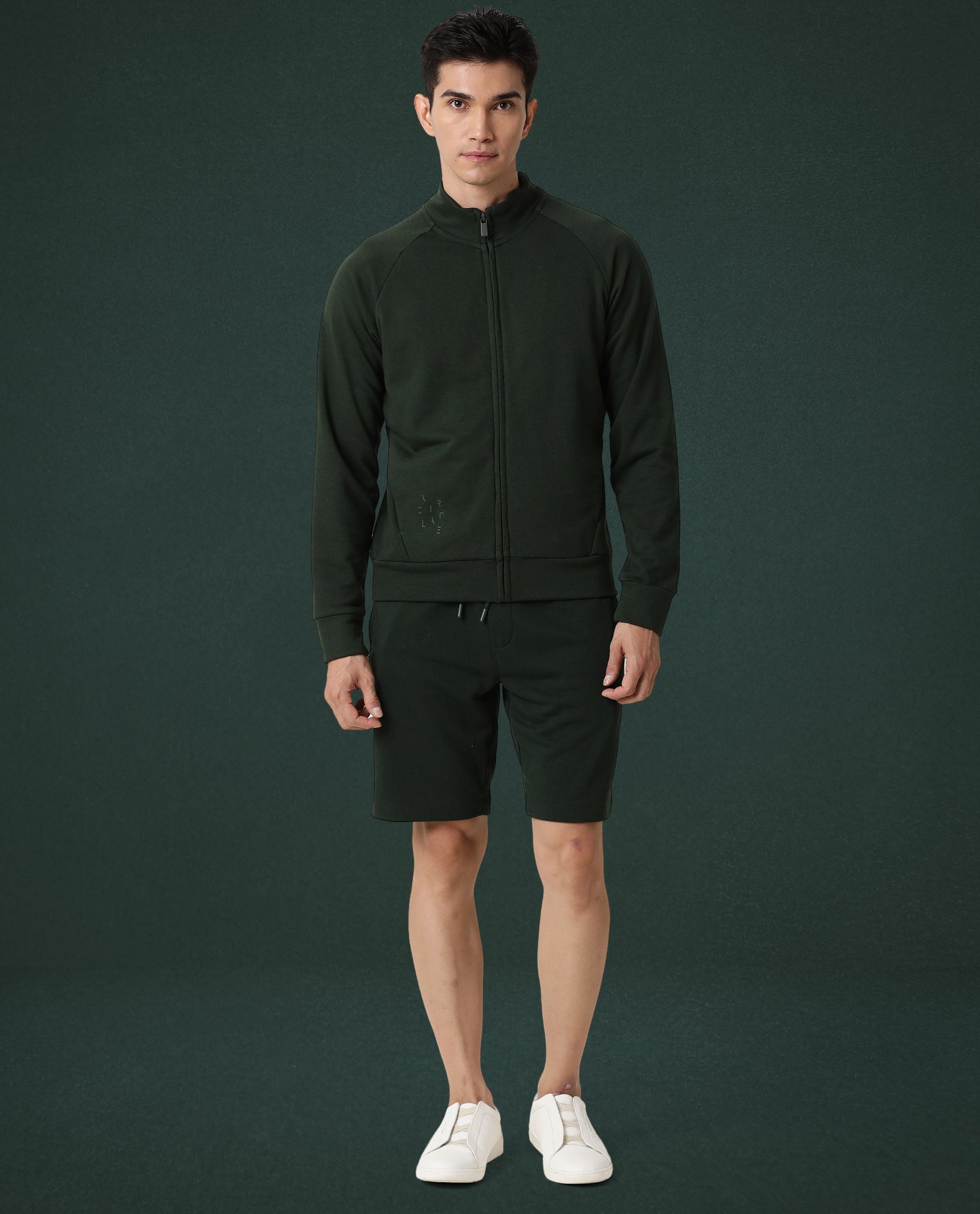 Rare Rabbit Articale Men's Azil Mountain Green High Neck Zip-Up Jacket