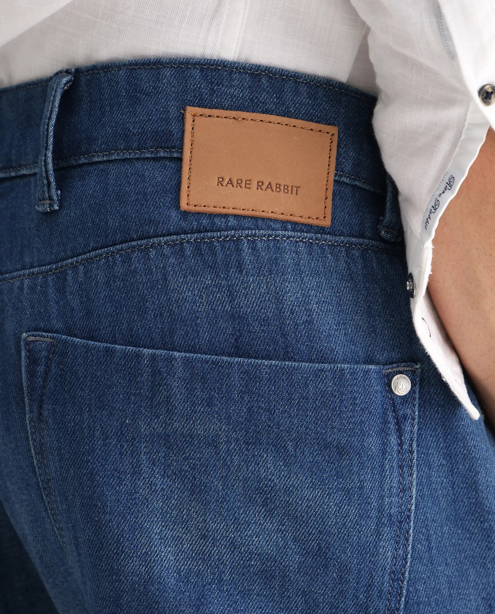 Rare Rabbit Men's Bagg Blue Cotton Plain Baggy Fit Jeans