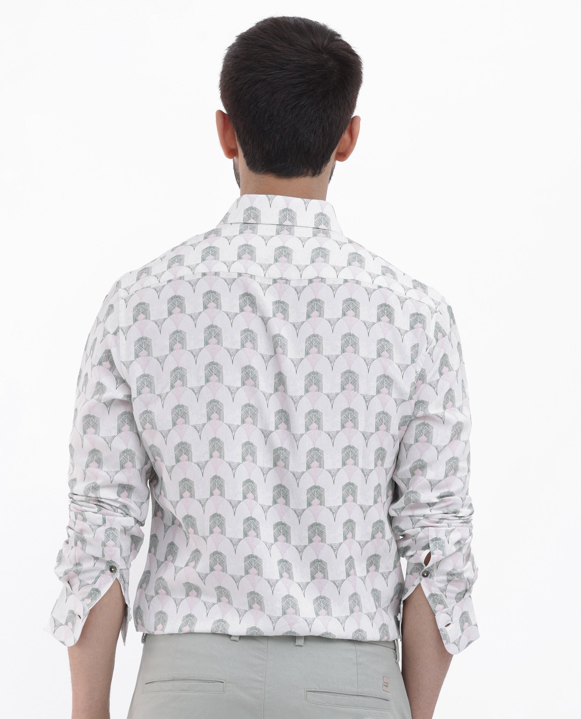 Rare Rabbit Mens Balic Pastel Green Full Sleeve Geometric Printed Shirt