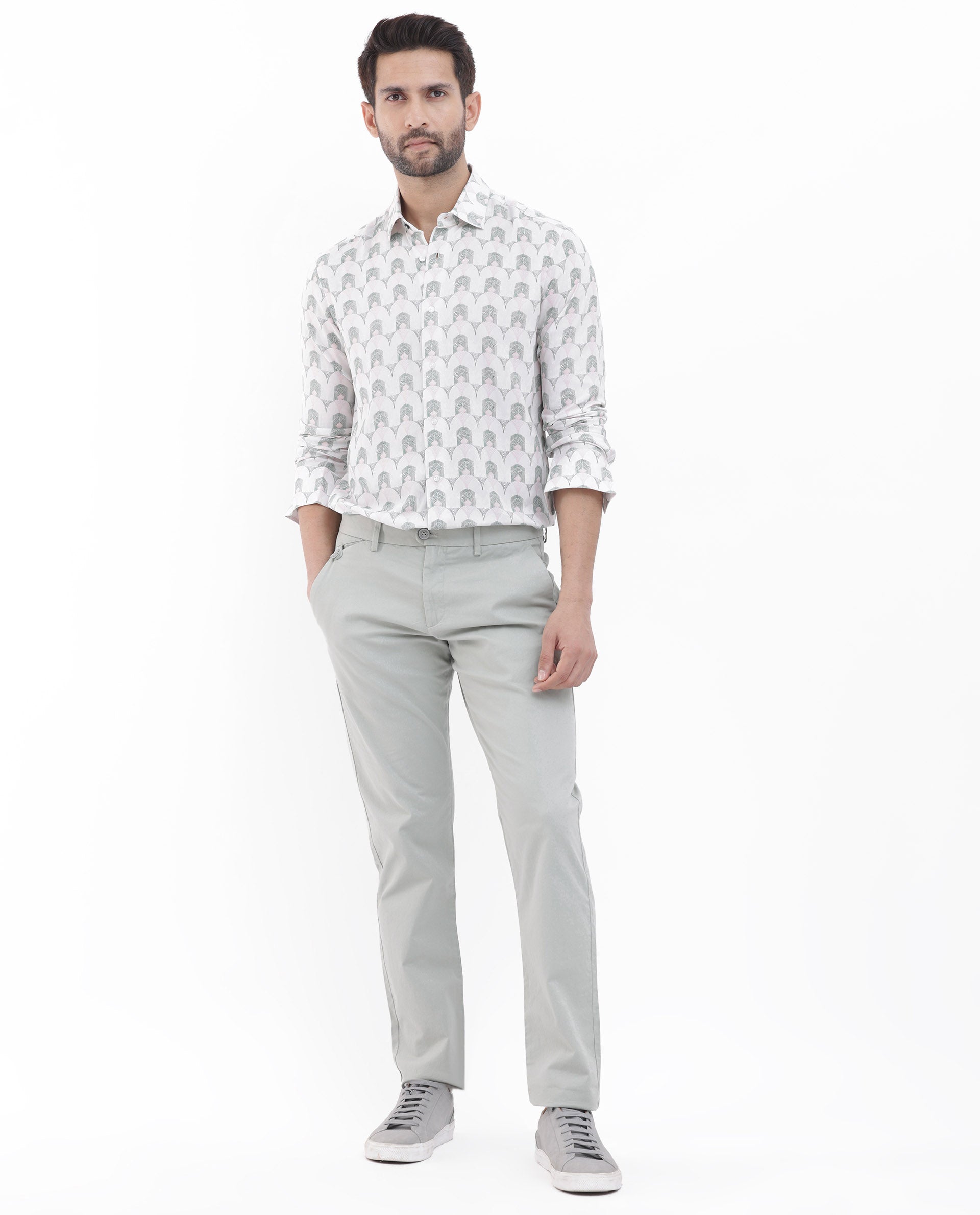 Rare Rabbit Mens Balic Pastel Green Full Sleeve Geometric Printed Shirt