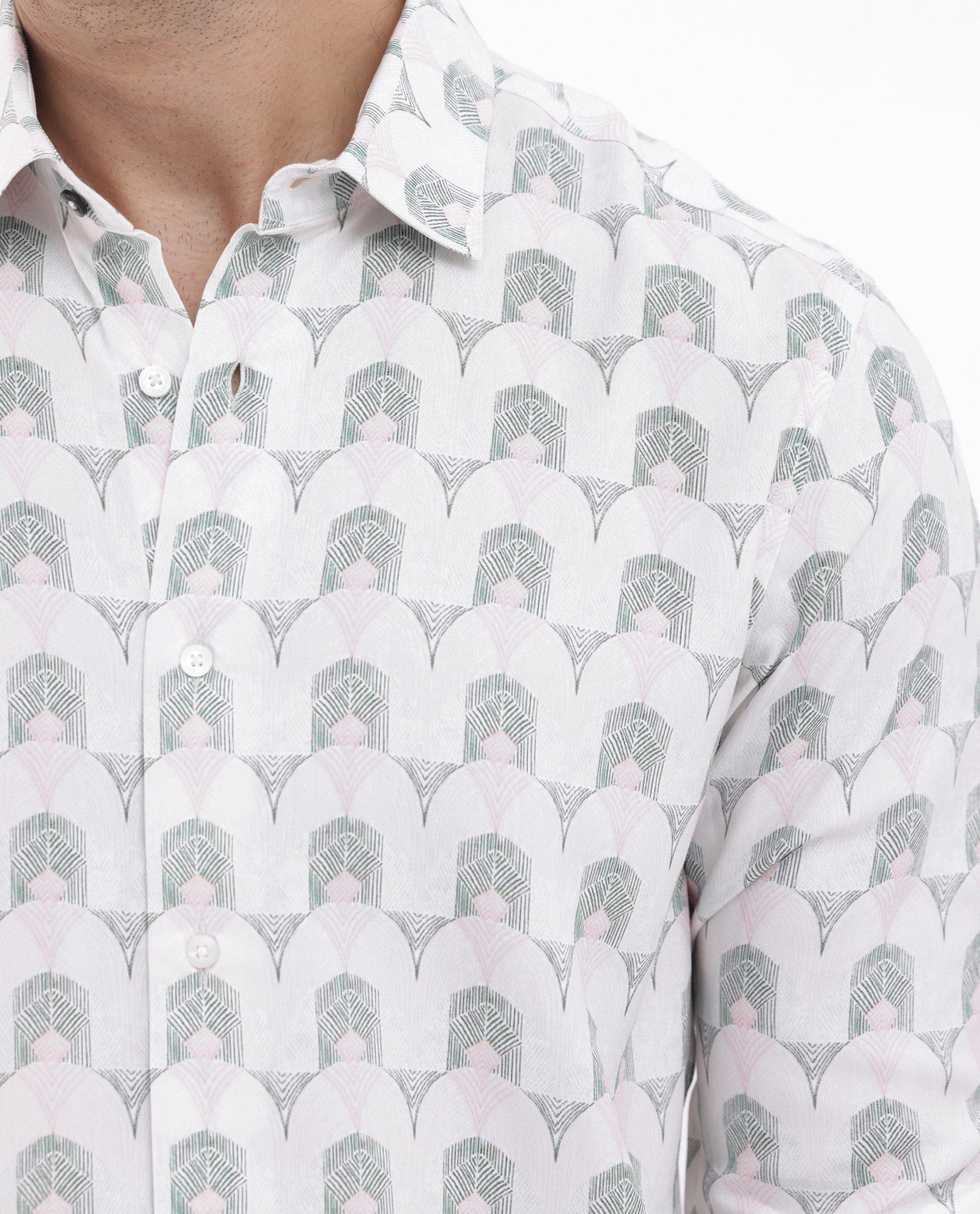 Rare Rabbit Mens Balic Pastel Green Full Sleeve Geometric Printed Shirt