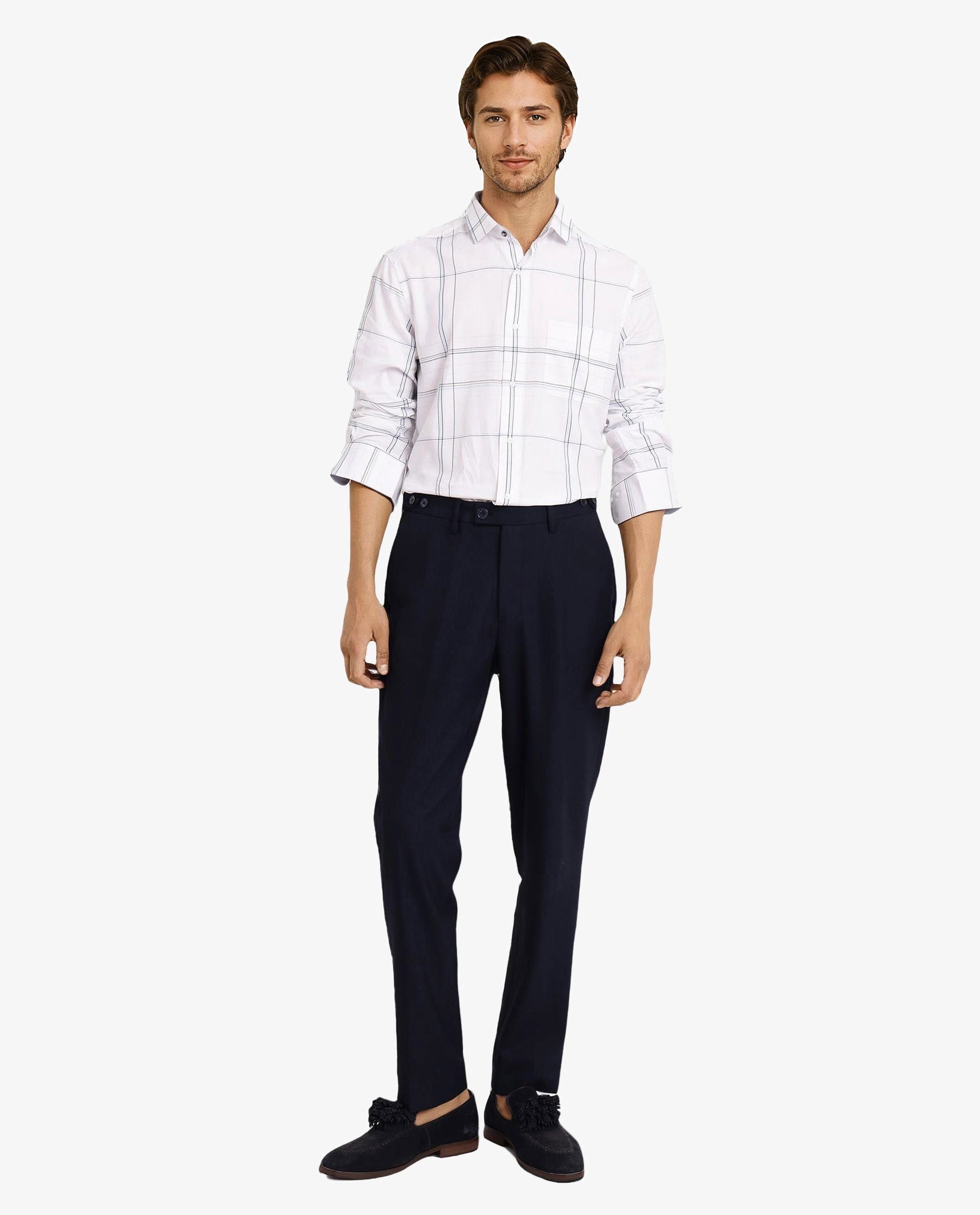 Rare Rabbit Men Banjo White Full Sleeve Collared Neck Button Closure Regular Fit Checks Shirt