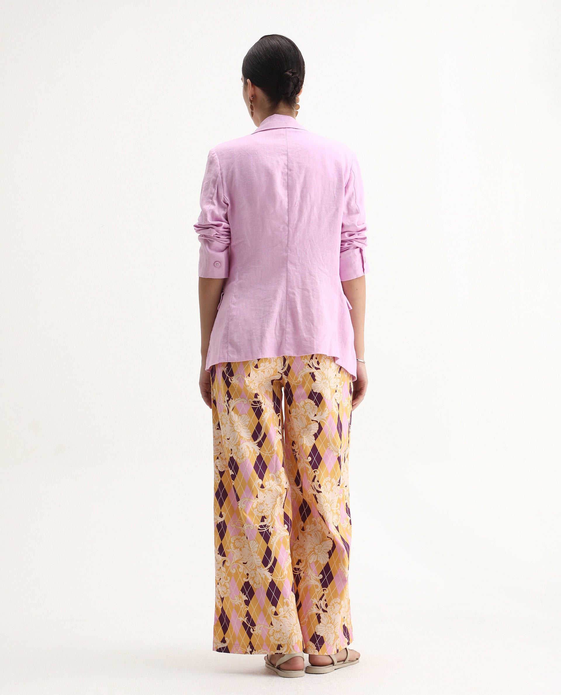 Rareism Women's Bari Light Multi Cotton Geometric Print Ankle Length Wide Trouser