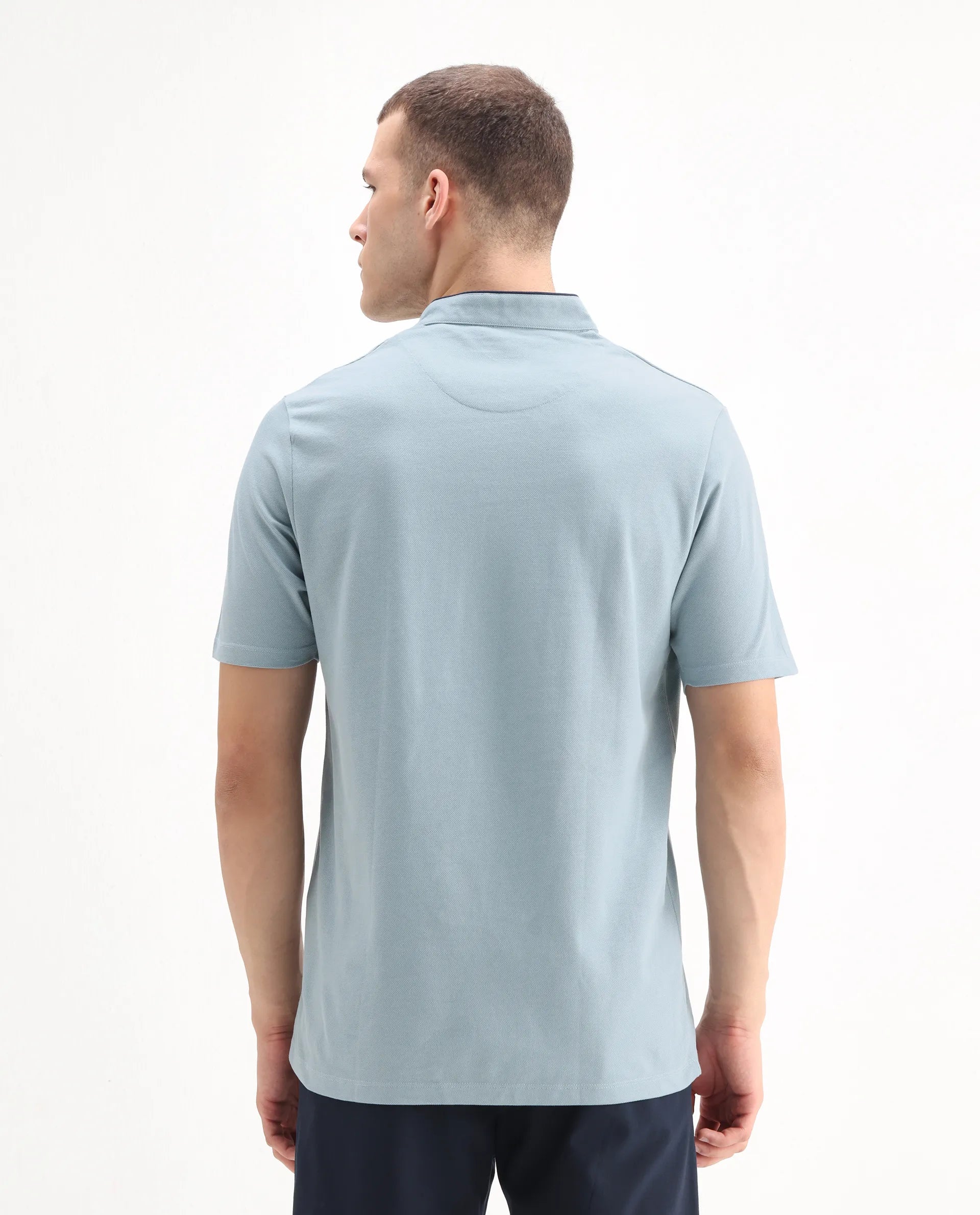 Rare Rabbit Men's Barrie Dark Grey Cotton Plain Slim Fit Half Sleeve Polo