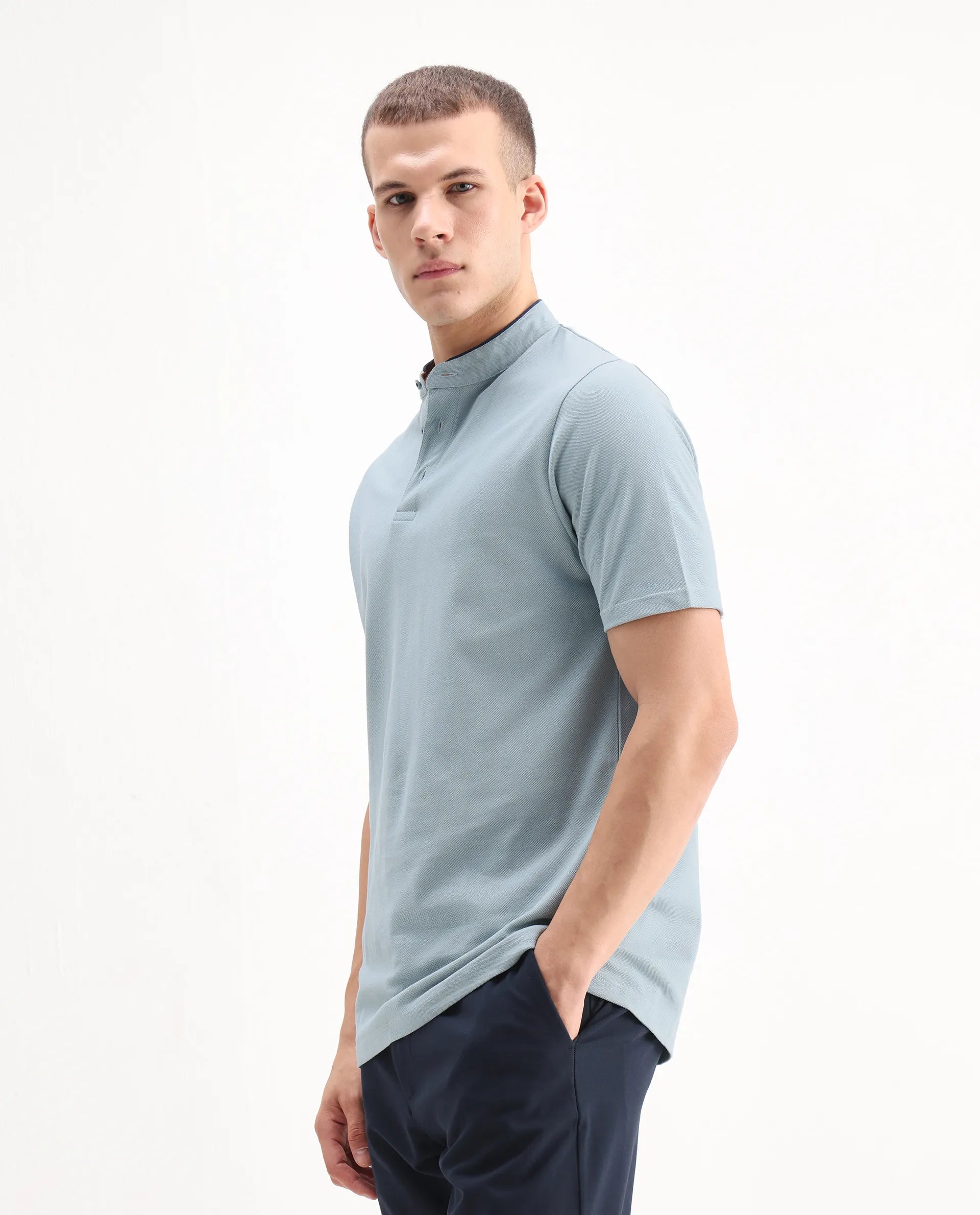 Rare Rabbit Men's Barrie Dark Grey Cotton Plain Slim Fit Half Sleeve Polo