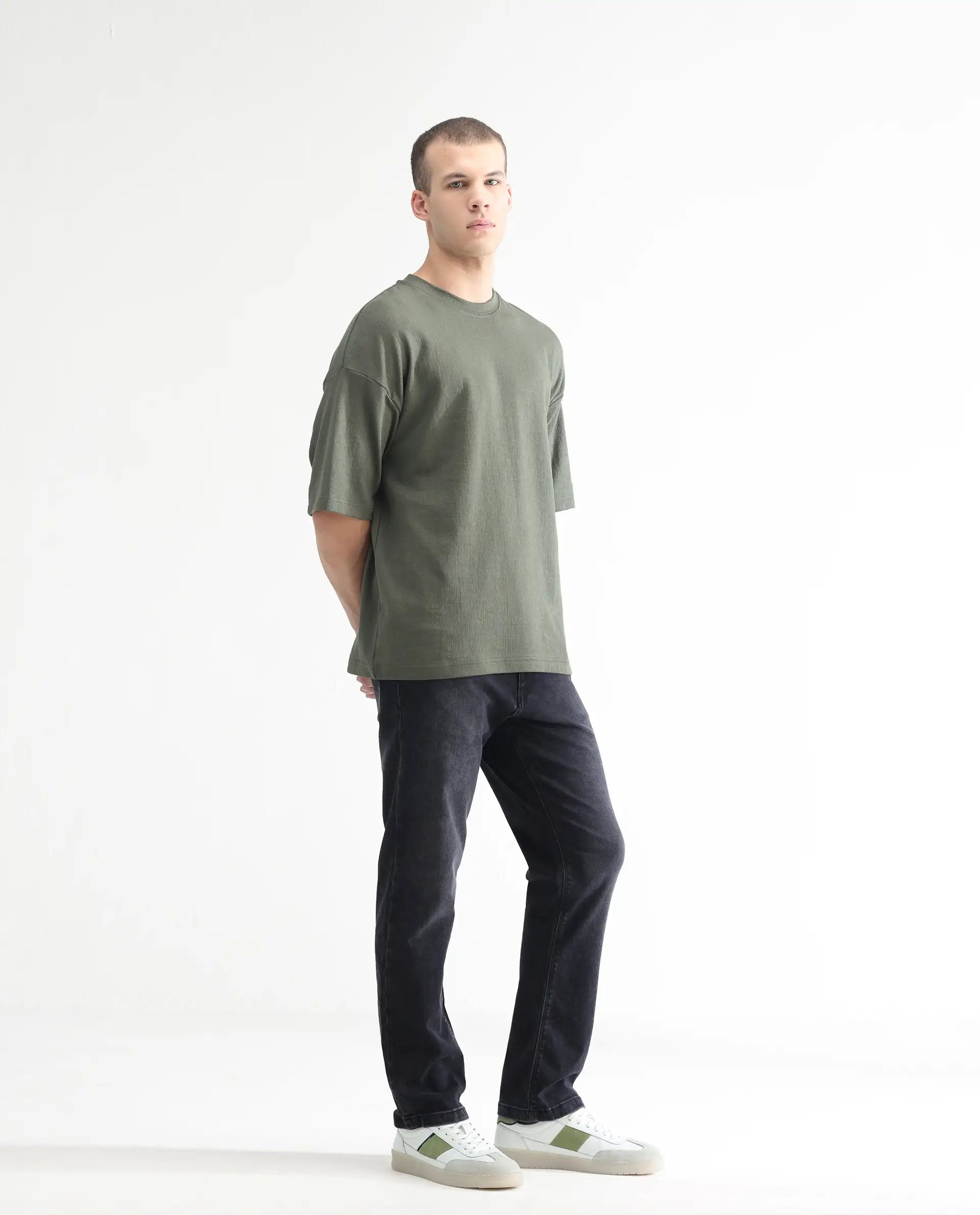 Rare Rabbit Men's Batten Grey Cotton Plain Hawk Slim Fit Jeans