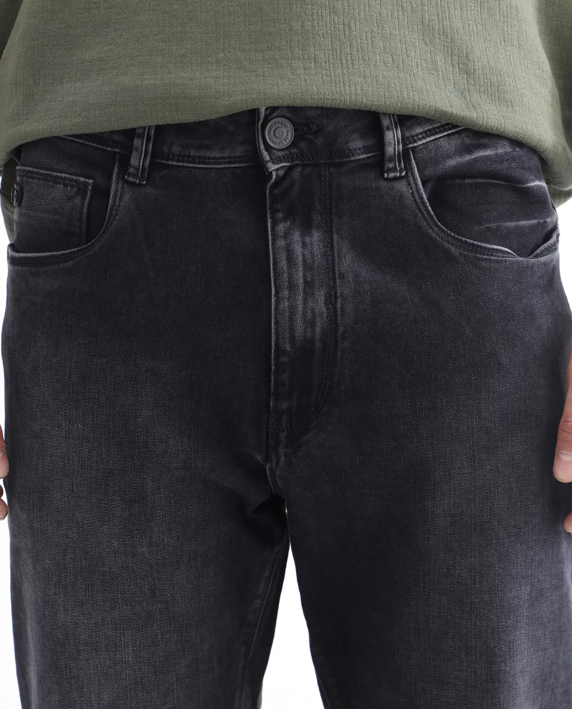 Rare Rabbit Men's Batten Grey Cotton Plain Hawk Slim Fit Jeans