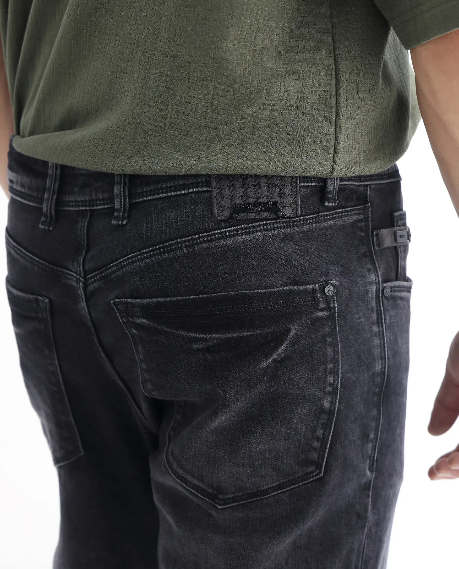 Rare Rabbit Men's Batten Grey Cotton Plain Hawk Slim Fit Jeans