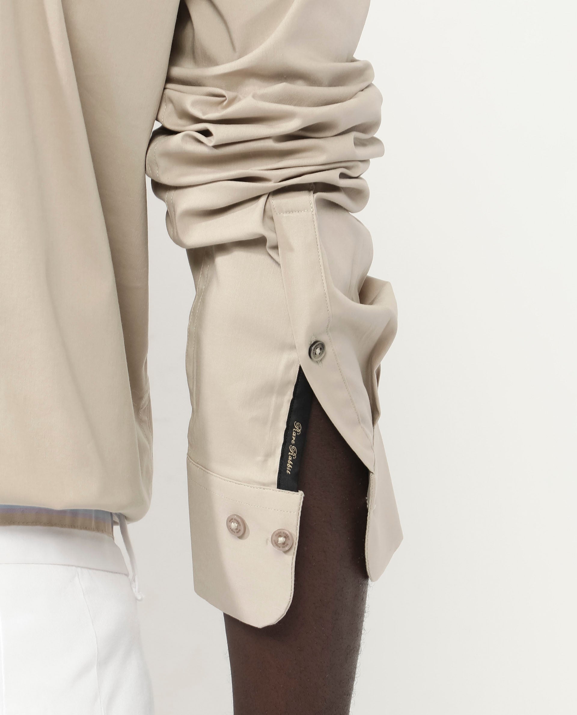 Rare Rabbit Men's Benedict Beige Cotton Poly Elastane Blend Fabric Full Sleeve Solid Formal Shirt