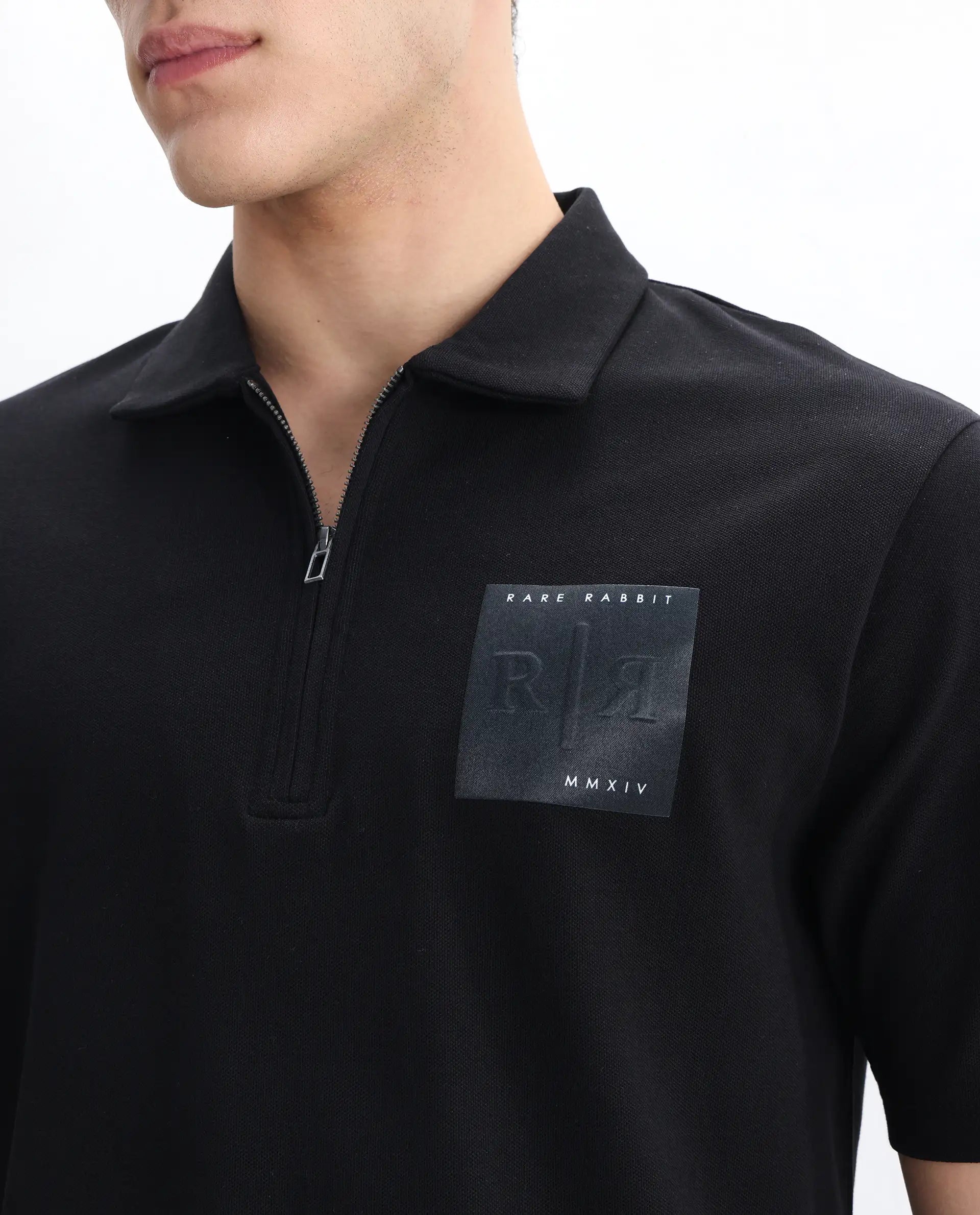 Rare Rabbit Men's Berner Black Cotton Blend Graphic Print Regular Fit Half Sleeve Polo