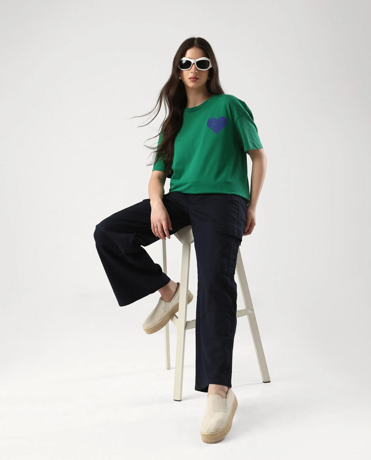 Rareism Women's Bharmo Green Cotton Crew Neck Typography Print Boxy Fit T-Shirt