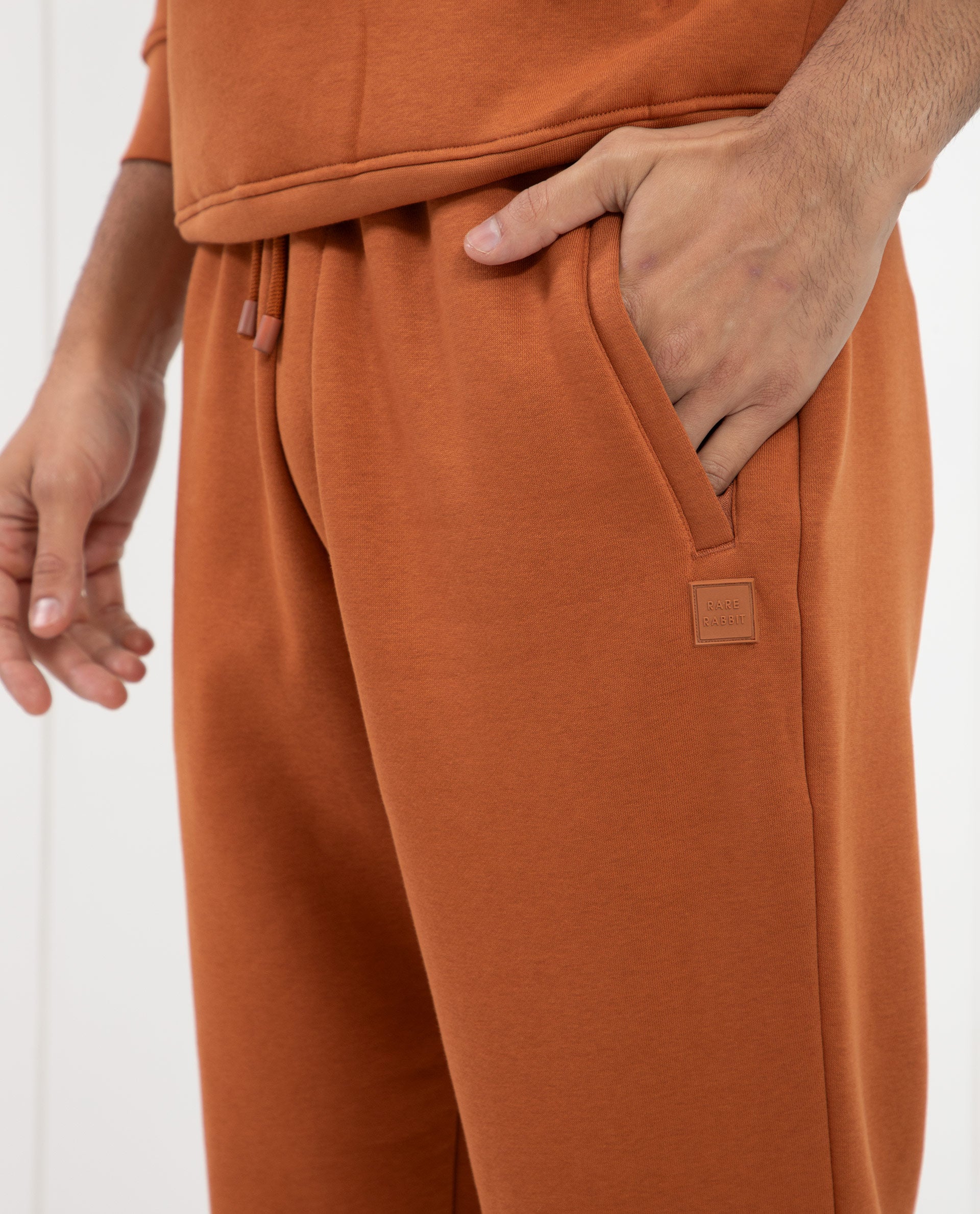 Rare Rabbit Men's Bifrost Rust Cotton Polyester Fabric Drawstring Closure Regular Fit Mid Rise Trackpant