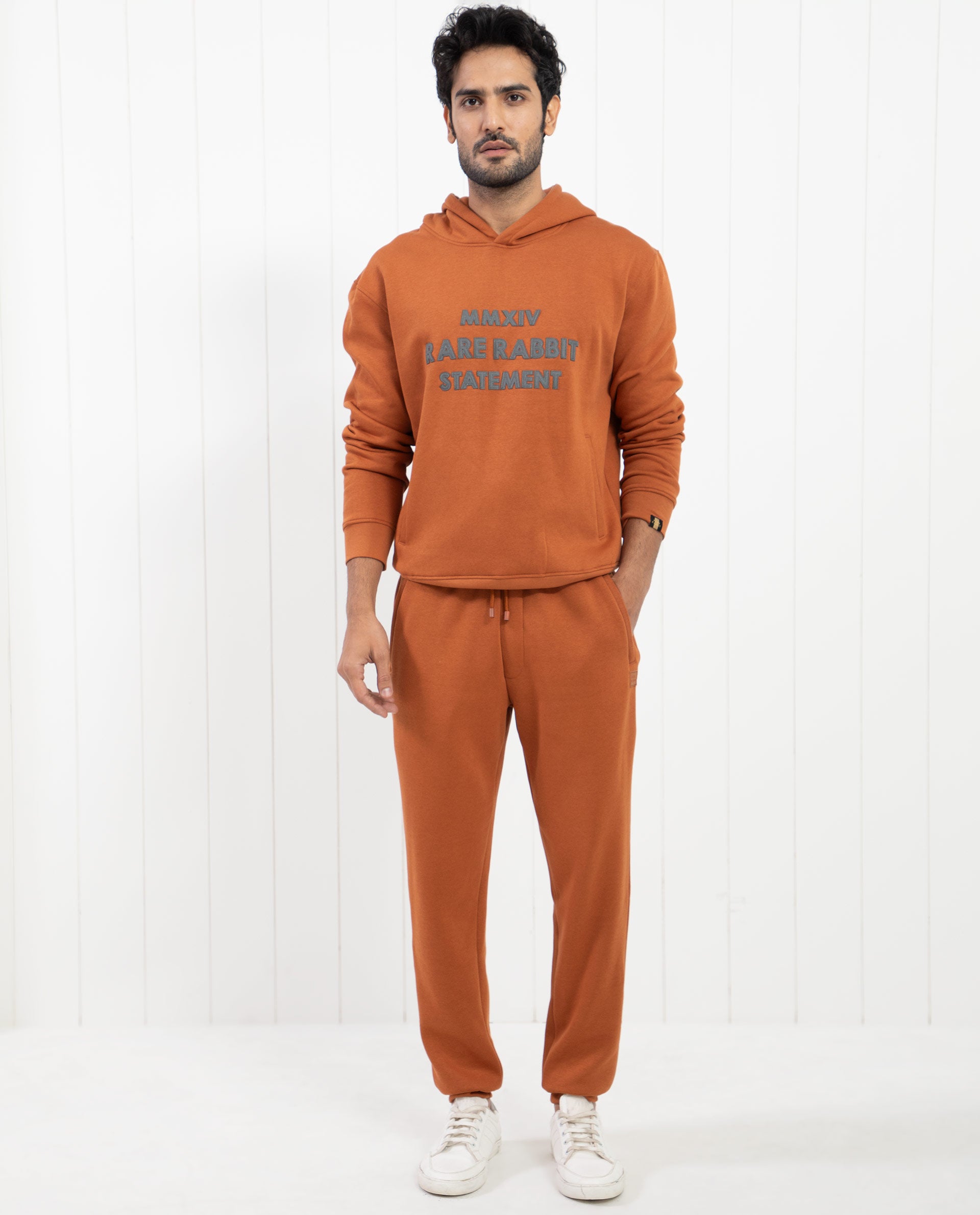 Rare Rabbit Men's Bifrost Rust Cotton Polyester Fabric Drawstring Closure Regular Fit Mid Rise Trackpant