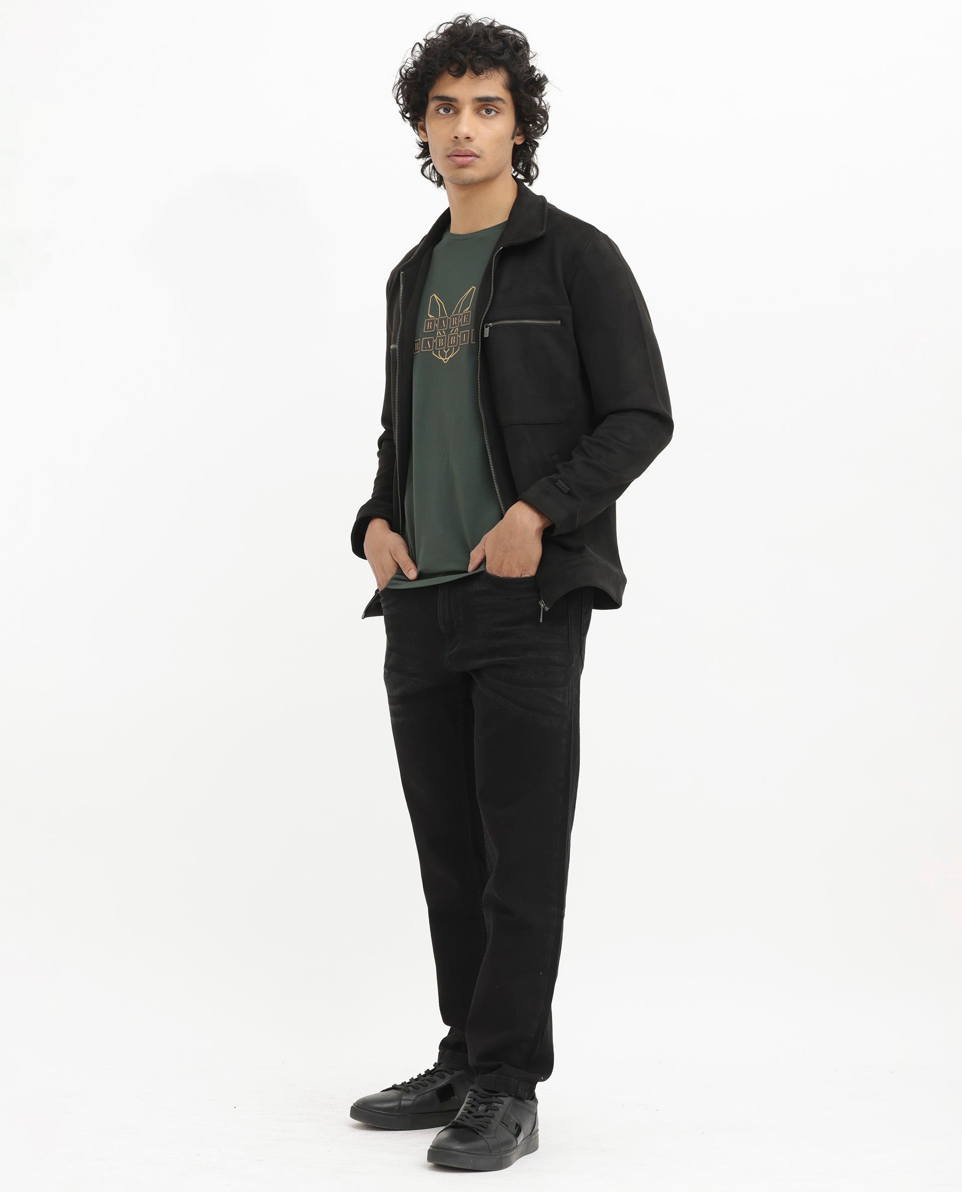 Rare Rabbit Men's Bion Olive Cotton Lycra Fabric Half Sleeves Logo Graphic Print T-Shirt