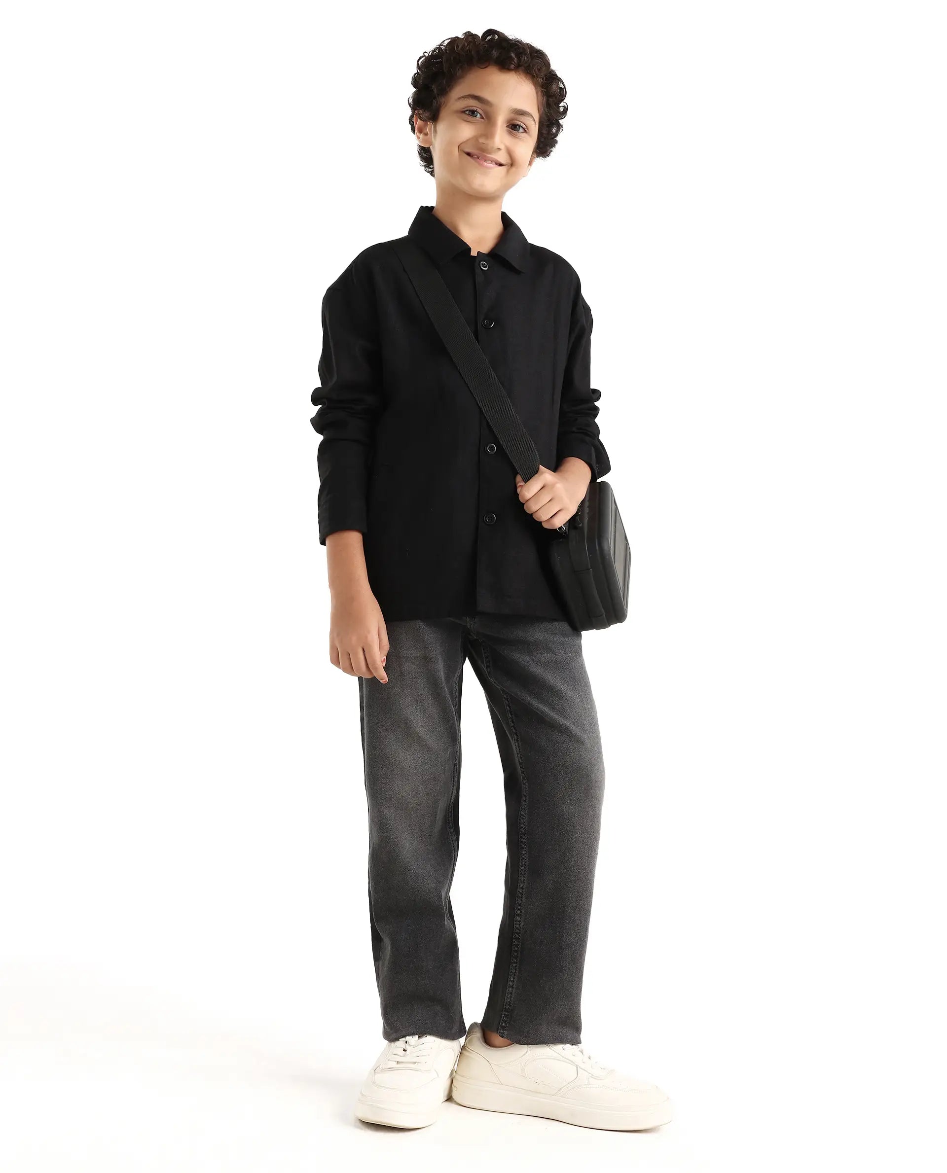 Rare Ones Kids Biro Grey Cotton Blend Button And Zipper Closure Plain Regular Fit Jeans