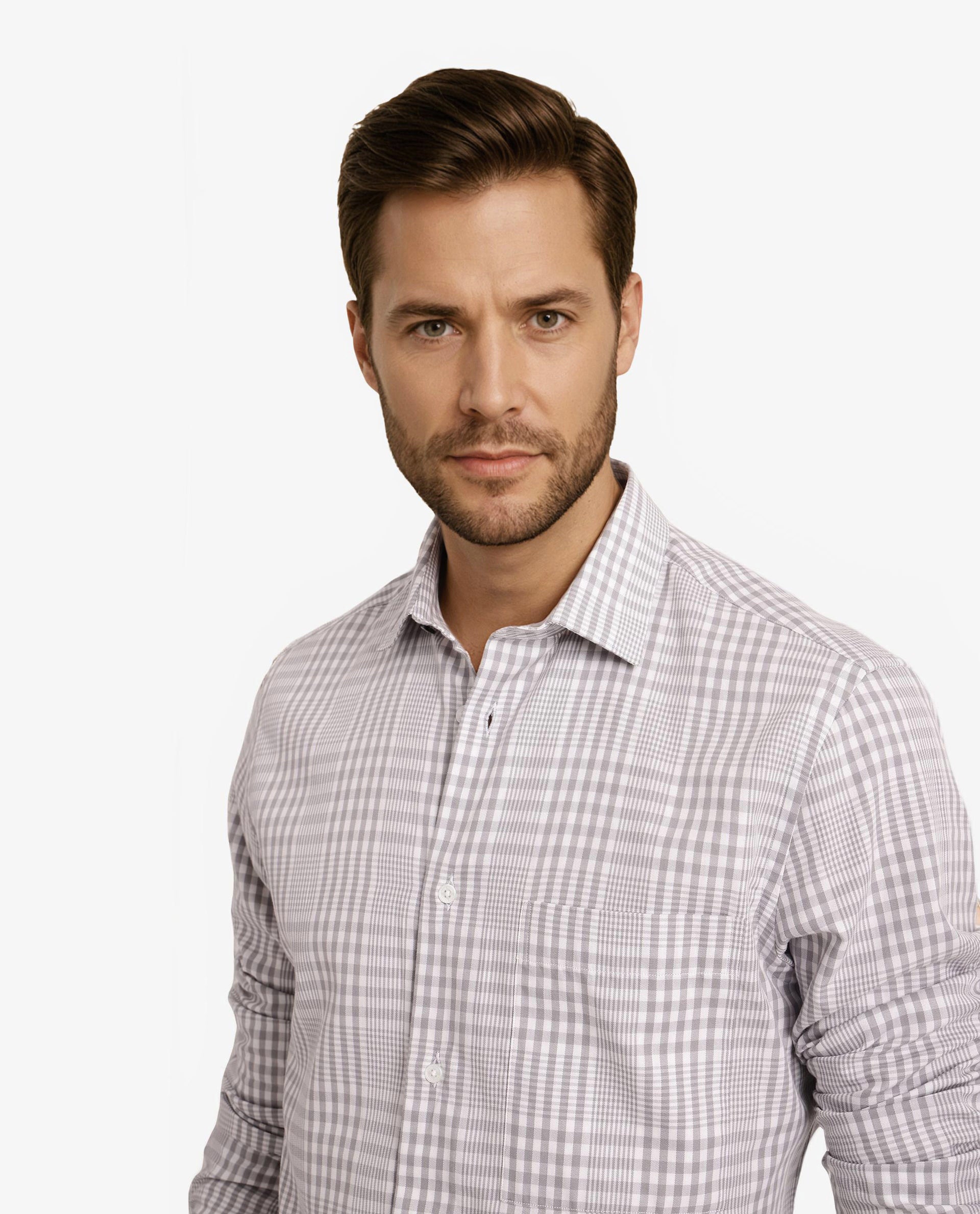 Rare Rabbit Men's Bisk Grey Cotton Fabric Full Sleeve Regular Fit Checks Twill Shirt