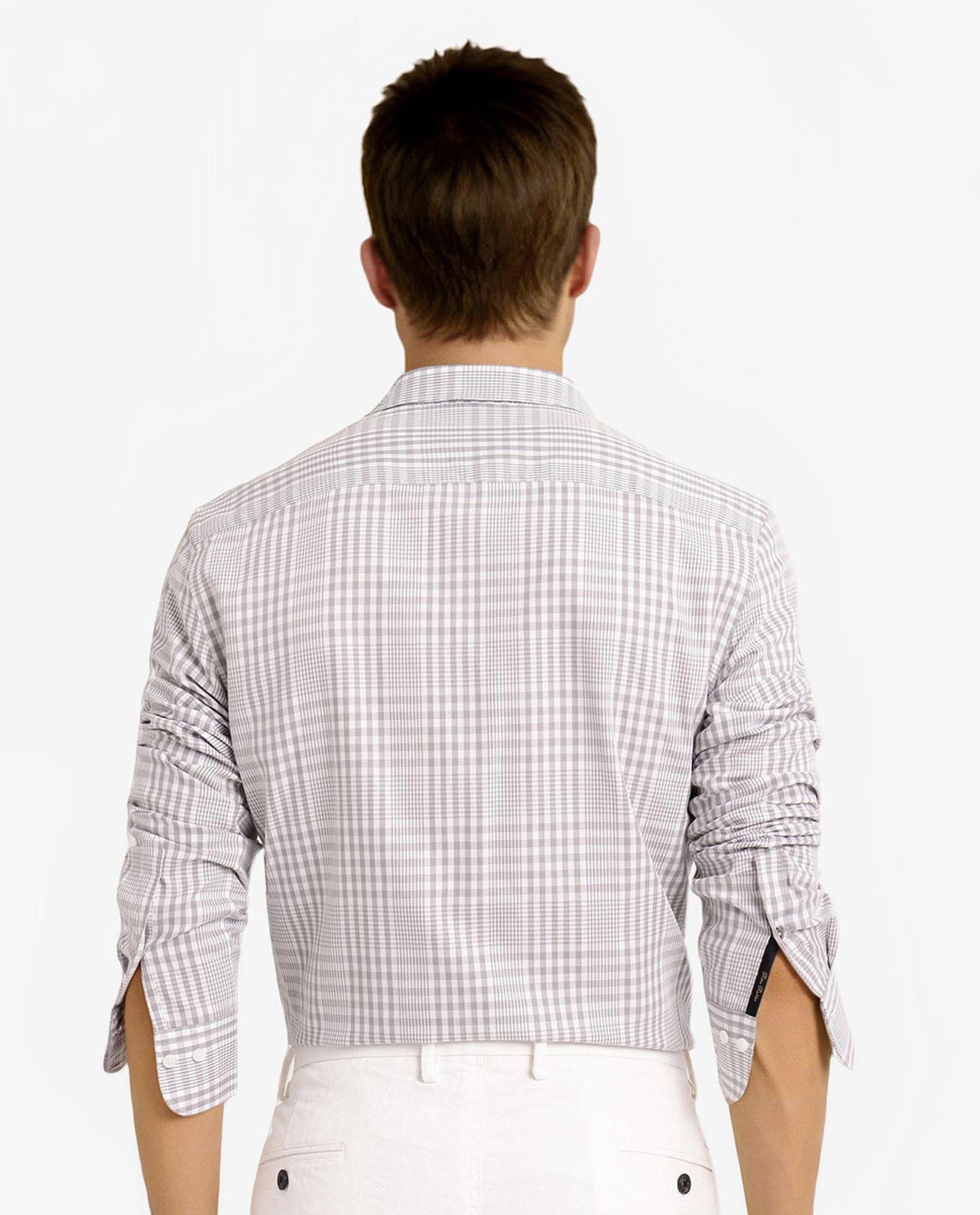 Rare Rabbit Men's Bisk Grey Cotton Fabric Full Sleeve Regular Fit Checks Twill Shirt