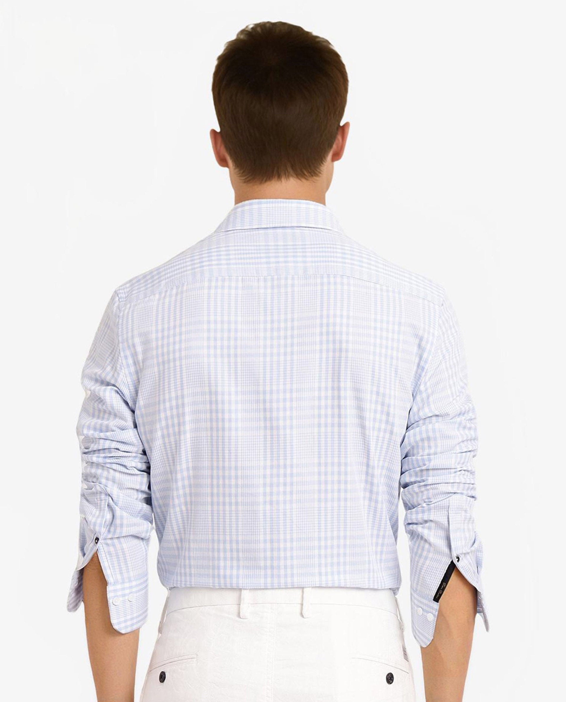 Rare Rabbit Men's Bisk Light Blue Cotton Fabric Full Sleeve Regular Fit Checks Twill Shirt