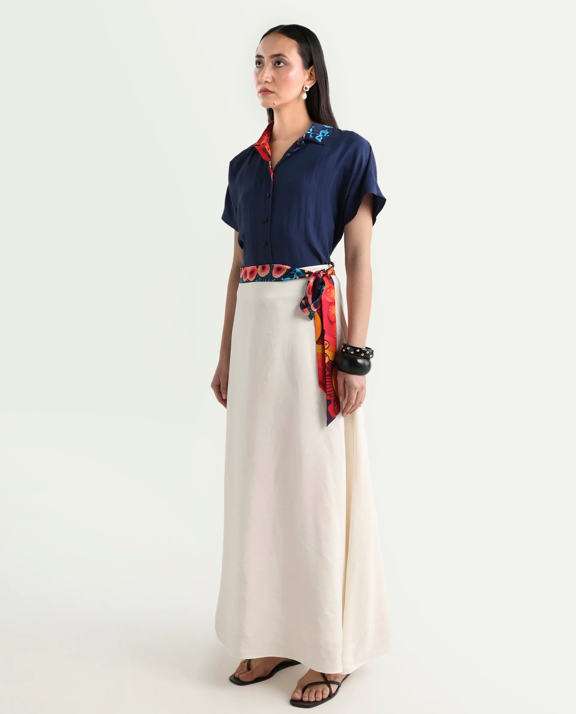 Rareism Women's Bizu-B Off White Silk A-Line Plain Skirt