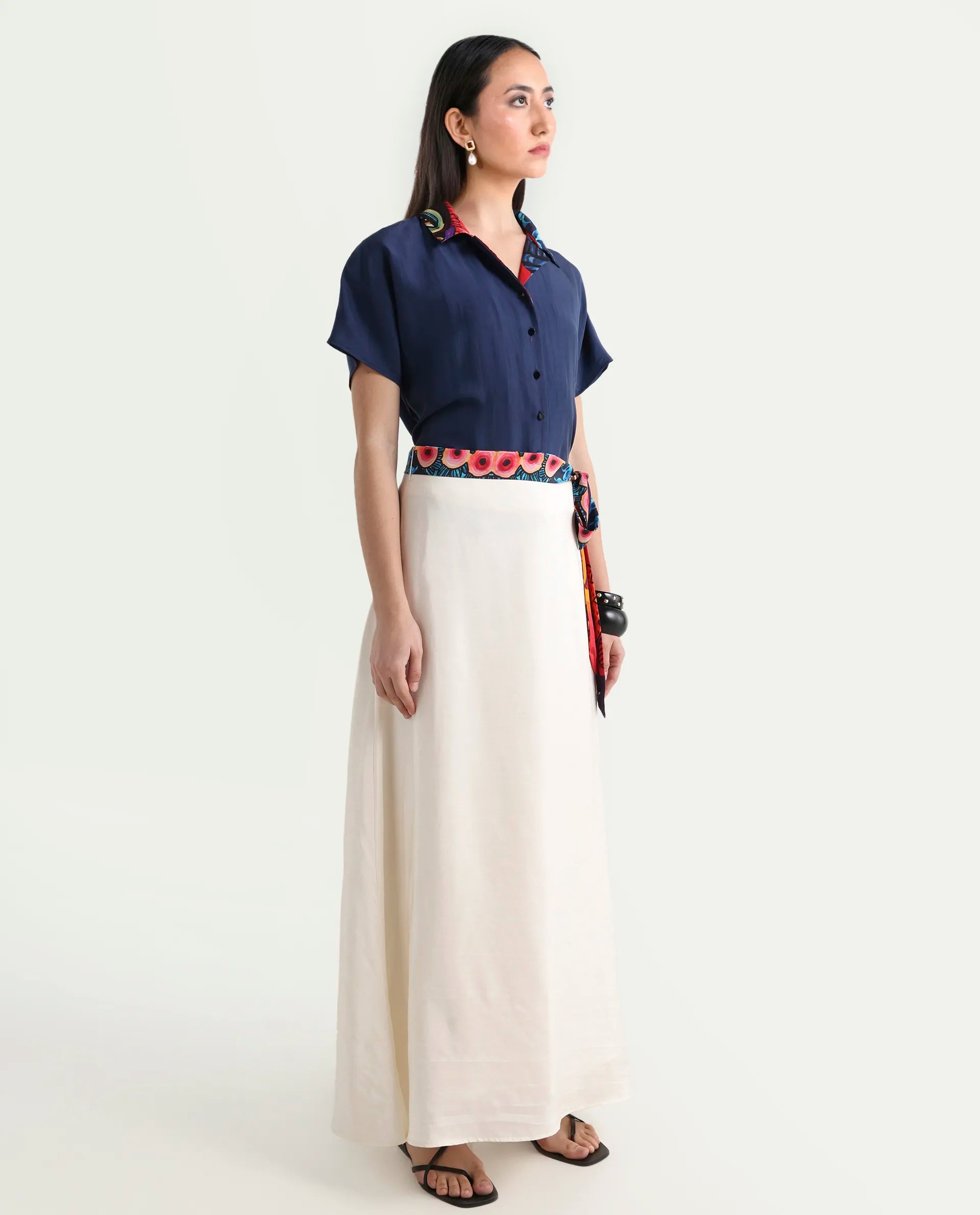 Rareism Women's Bizu-B Off White Silk A-Line Plain Skirt