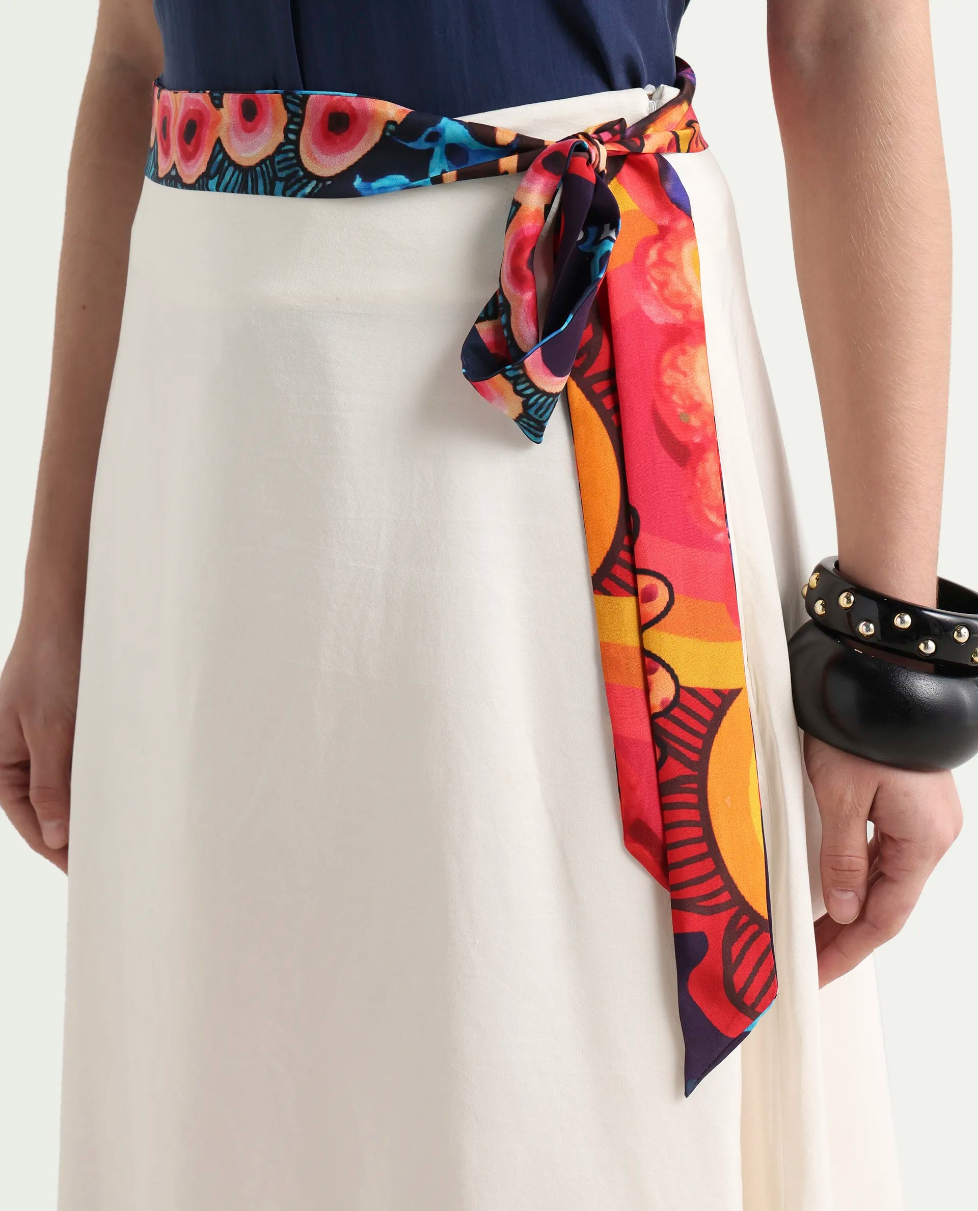 Rareism Women's Bizu-B Off White Silk A-Line Plain Skirt